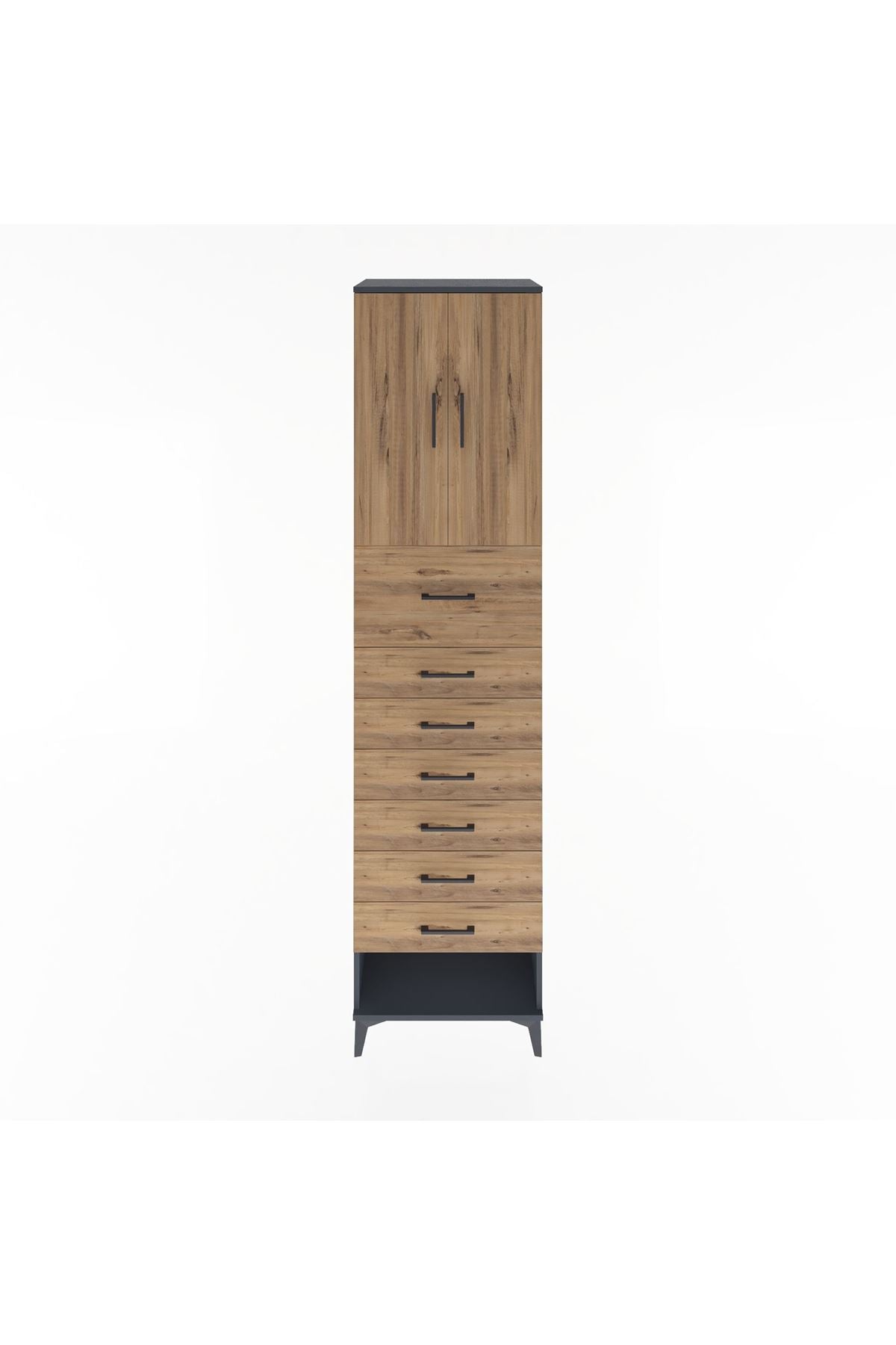 Hyperion Dolap 2 Raflı 7 Çekmeceli 2 Kapaklı 60x44x243 Antrasit-Çam