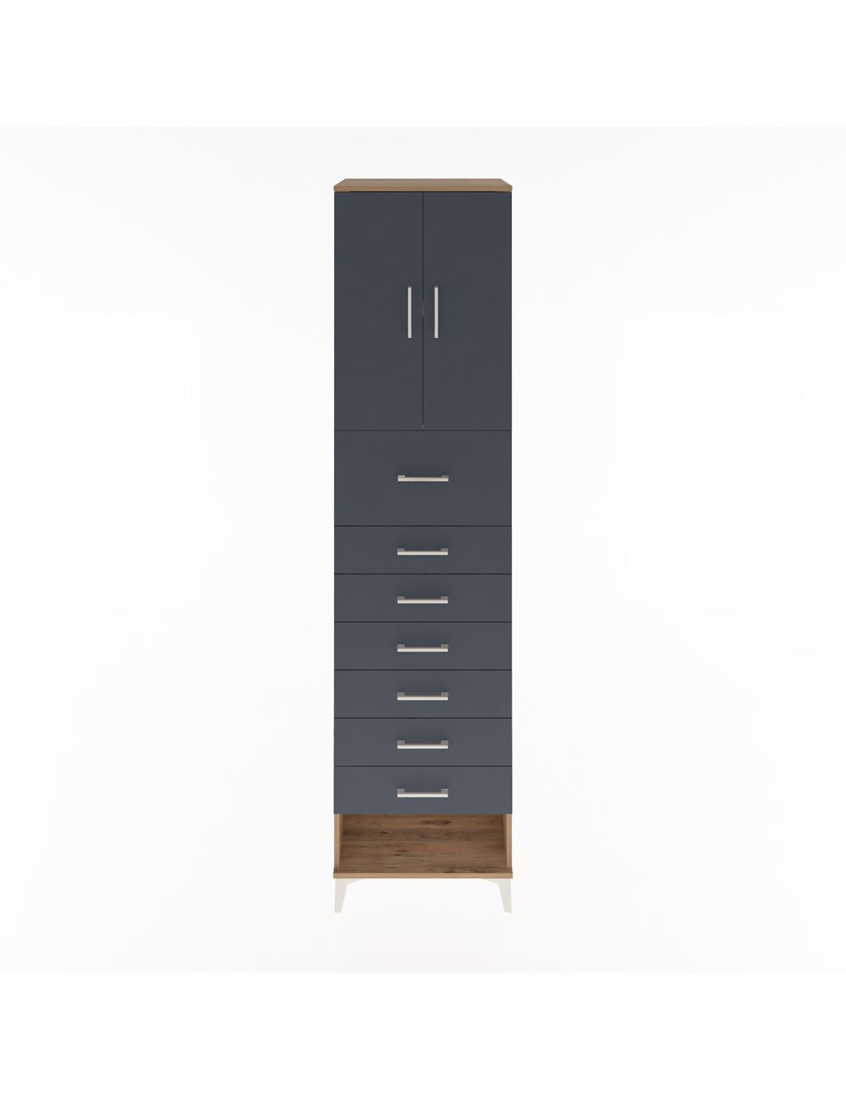 Hyperion Dolap 2 Raflı 7 Çekmeceli 2 Kapaklı 60x44x243 Çam-Antrasit