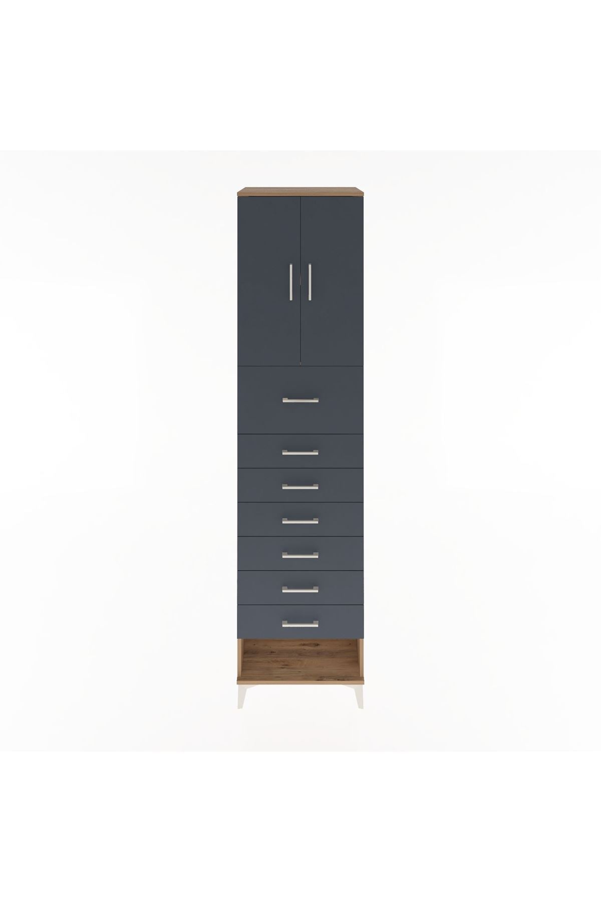 Hyperion Dolap 2 Raflı 7 Çekmeceli 2 Kapaklı 60x44x243 Çam-Antrasit