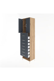 Hyperion Dolap 2 Raflı 7 Çekmeceli 2 Kapaklı 60x44x243 Çam-Antrasit