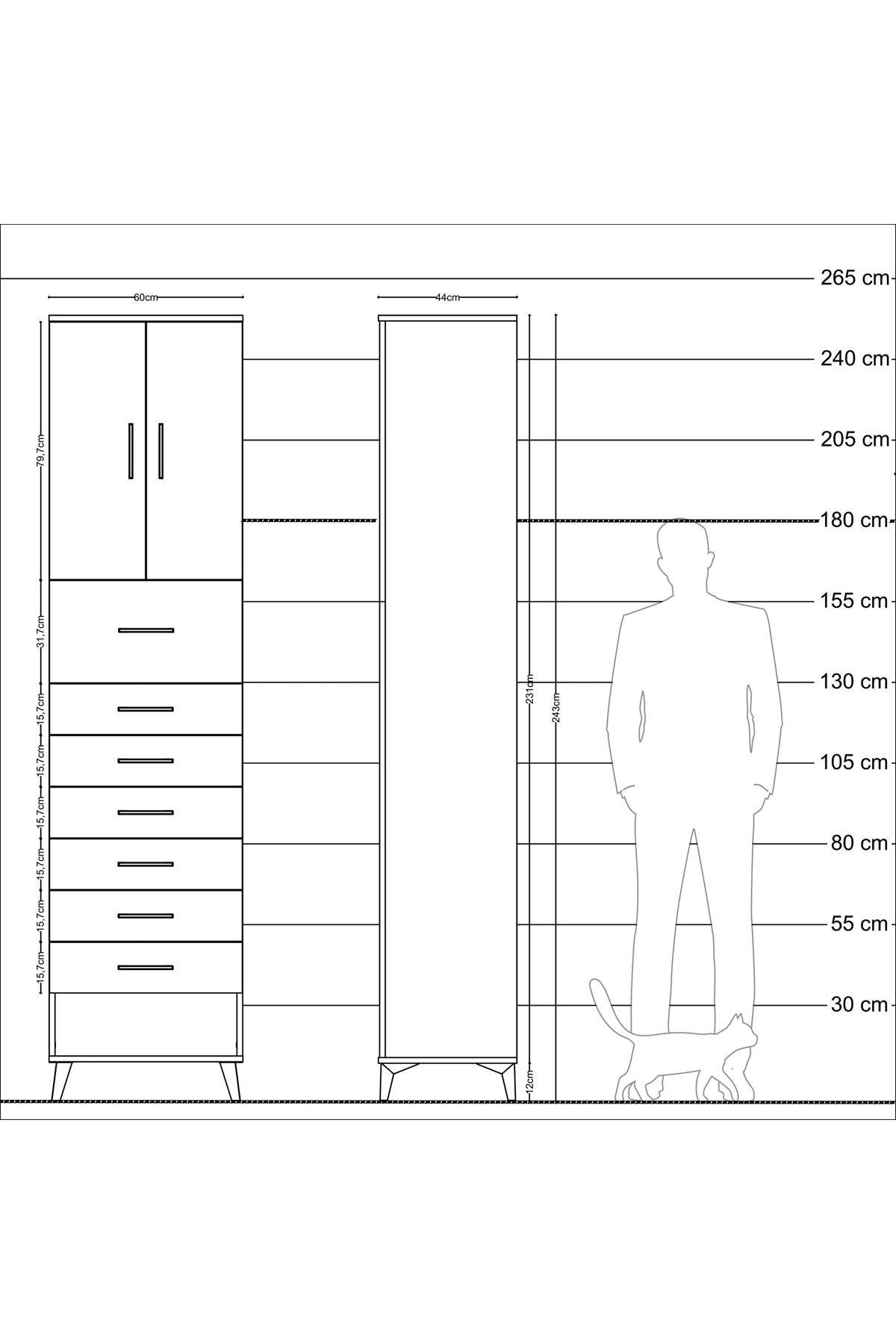 Hyperion Dolap 2 Raflı 7 Çekmeceli 2 Kapaklı 60x44x243 - S65M048V8B