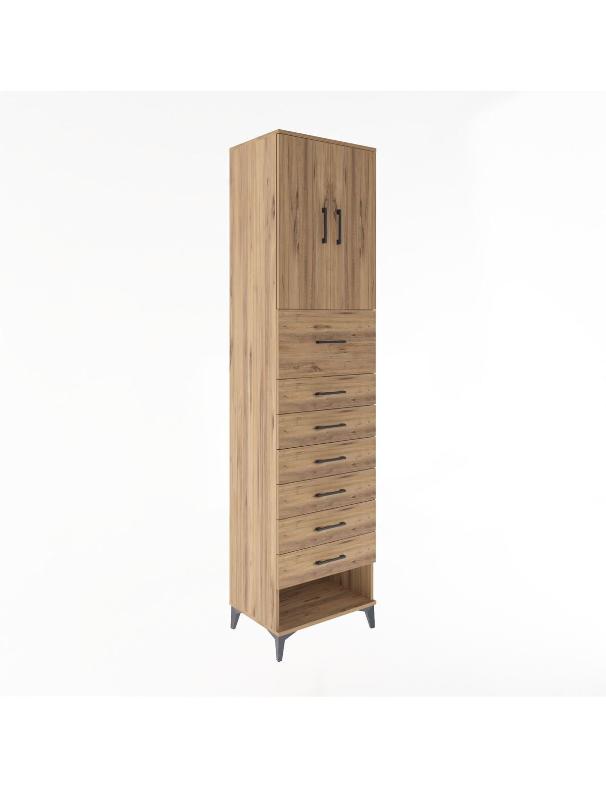 Hyperion Dolap 2 Raflı 7 Çekmeceli 2 Kapaklı 60x44x243 Çam-Çam