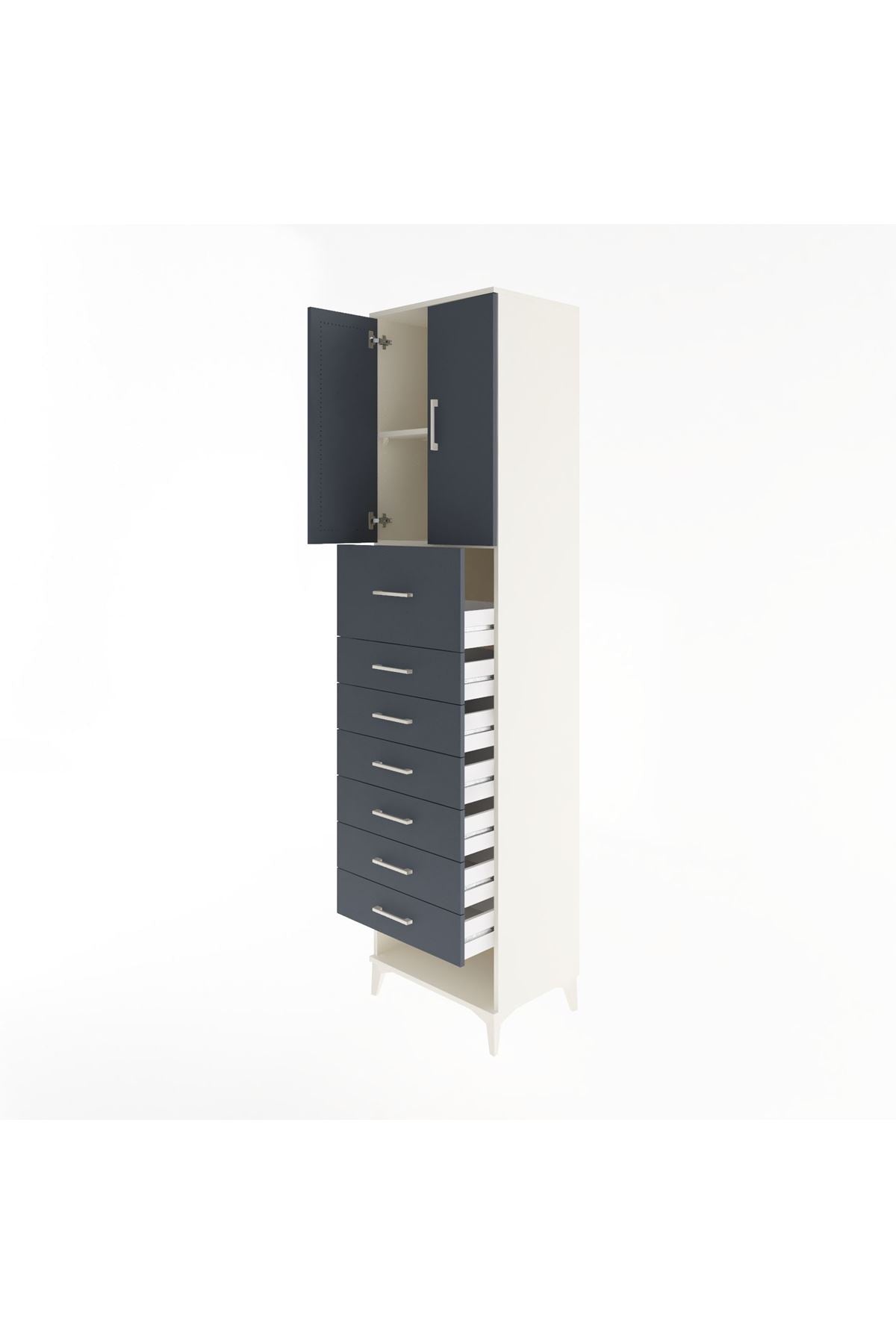 Hyperion Dolap 2 Raflı 7 Çekmeceli 2 Kapaklı 60x44x243 Aytaşı-Antrasit