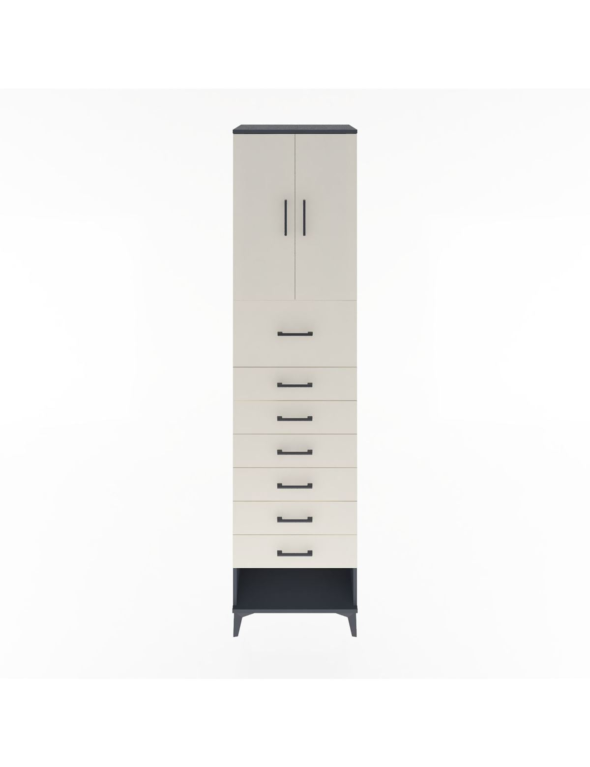 Hyperion Dolap 2 Raflı 7 Çekmeceli 2 Kapaklı 60x44x243 Antrasit-Aytaşı