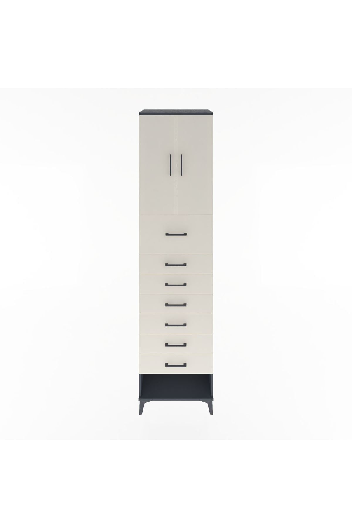 Hyperion Dolap 2 Raflı 7 Çekmeceli 2 Kapaklı 60x44x243 Antrasit-Aytaşı