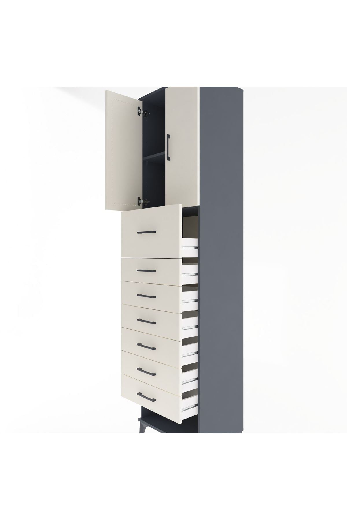 Hyperion Dolap 2 Raflı 7 Çekmeceli 2 Kapaklı 60x44x243 Antrasit-Aytaşı