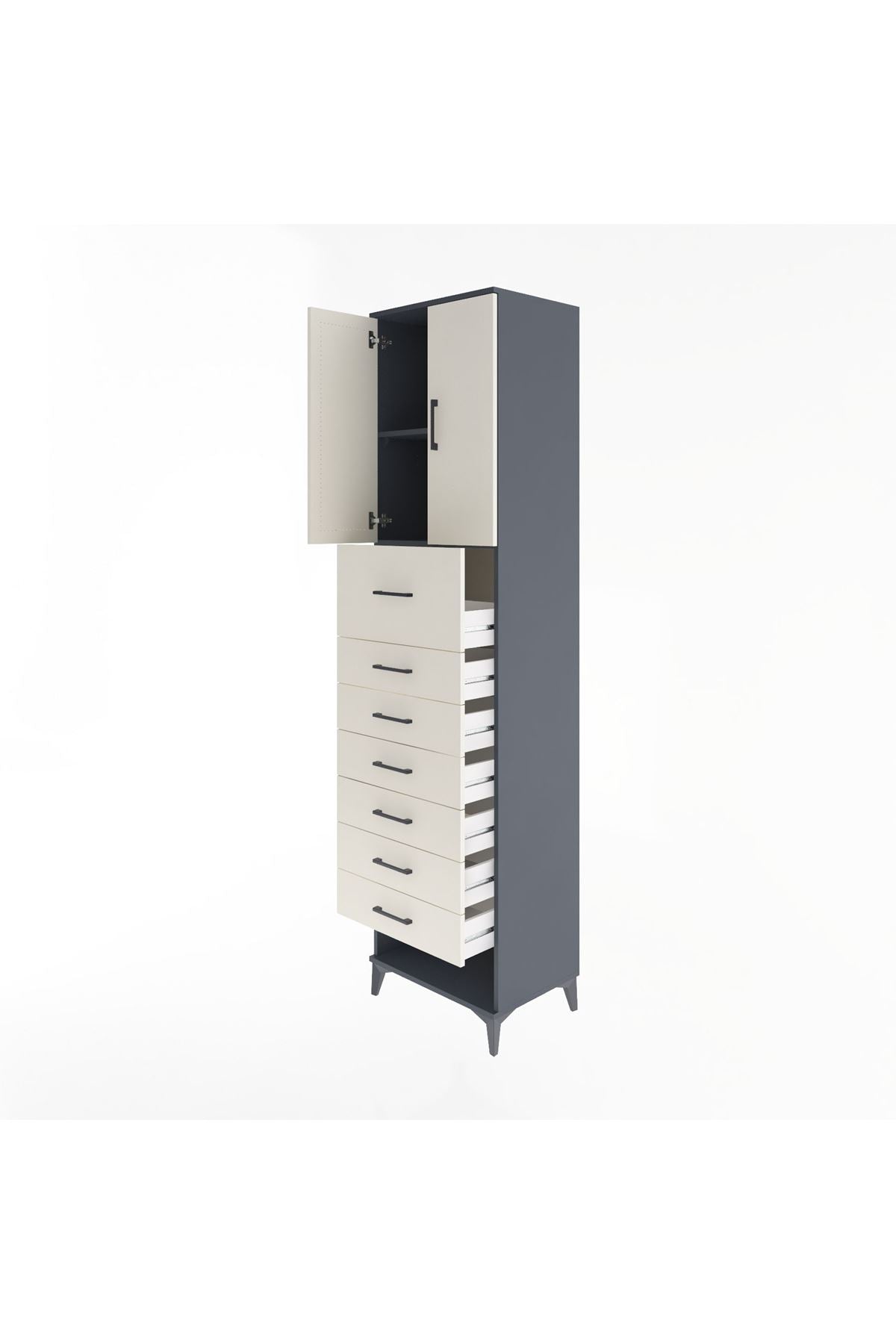 Hyperion Dolap 2 Raflı 7 Çekmeceli 2 Kapaklı 60x44x243 Antrasit-Aytaşı