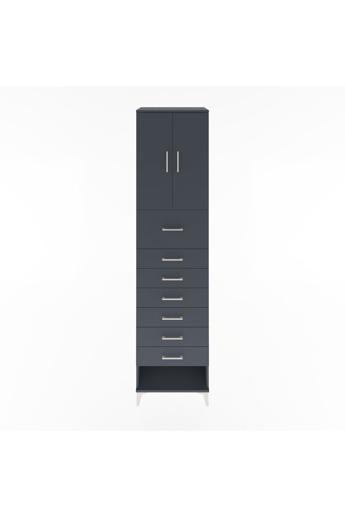 Hyperion Dolap 2 Raflı 7 Çekmeceli 2 Kapaklı 60x44x243 Antrasit-Antrasit