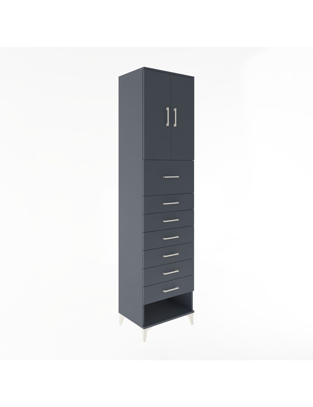 Hyperion Dolap 2 Raflı 7 Çekmeceli 2 Kapaklı 60x44x243 Antrasit-Antrasit