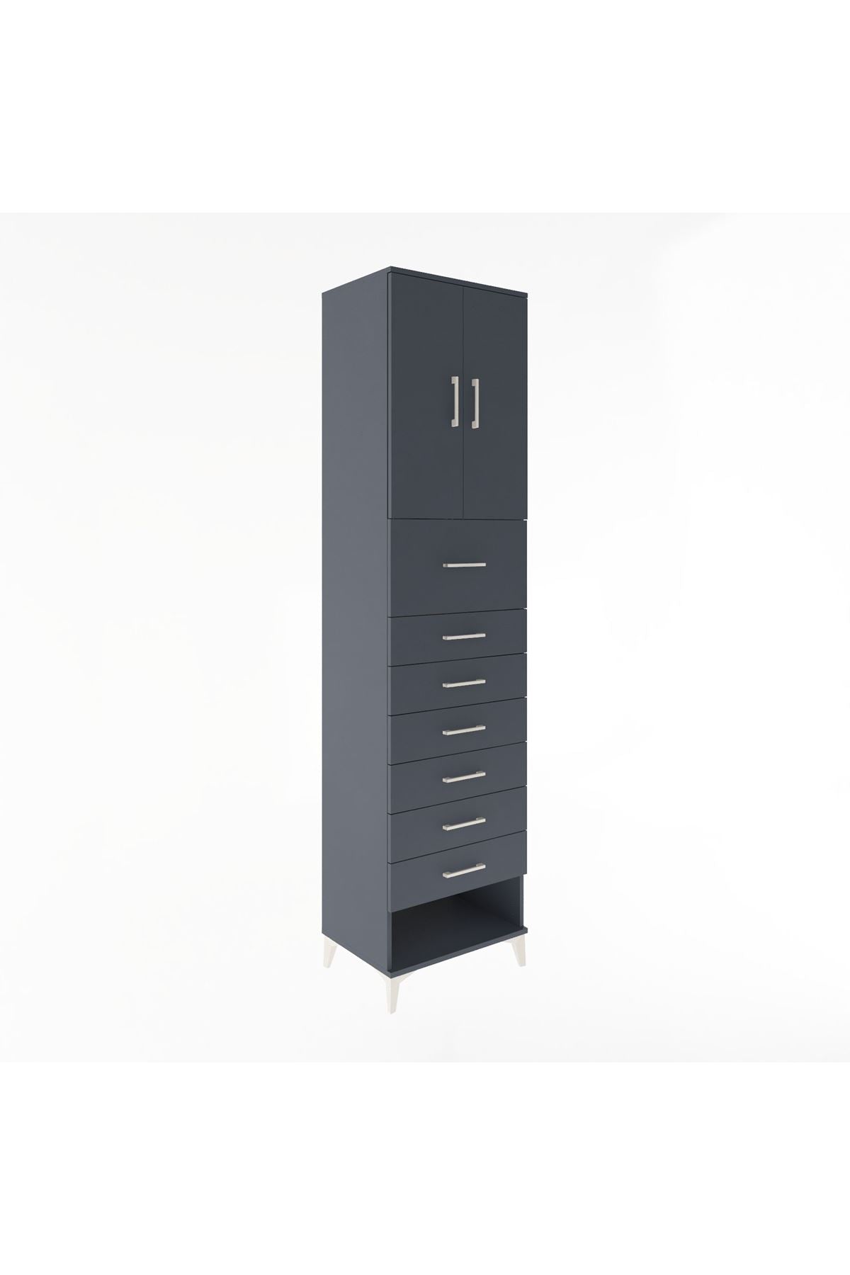 Hyperion Dolap 2 Raflı 7 Çekmeceli 2 Kapaklı 60x44x243 Antrasit-Antrasit