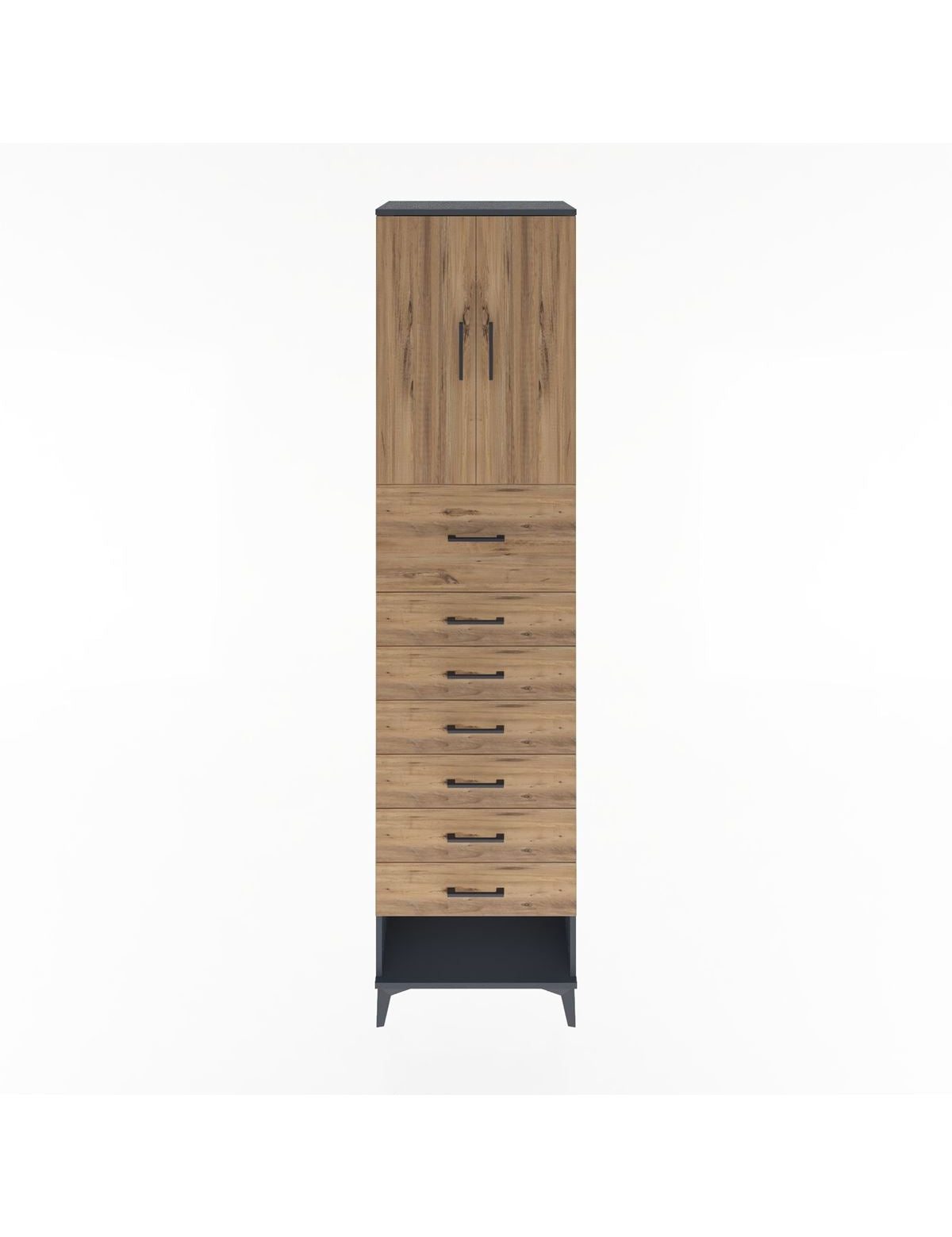 Hyperion Dolap 2 Raflı 7 Çekmeceli 2 Kapaklı 60x44x243 Antrasit-Çam