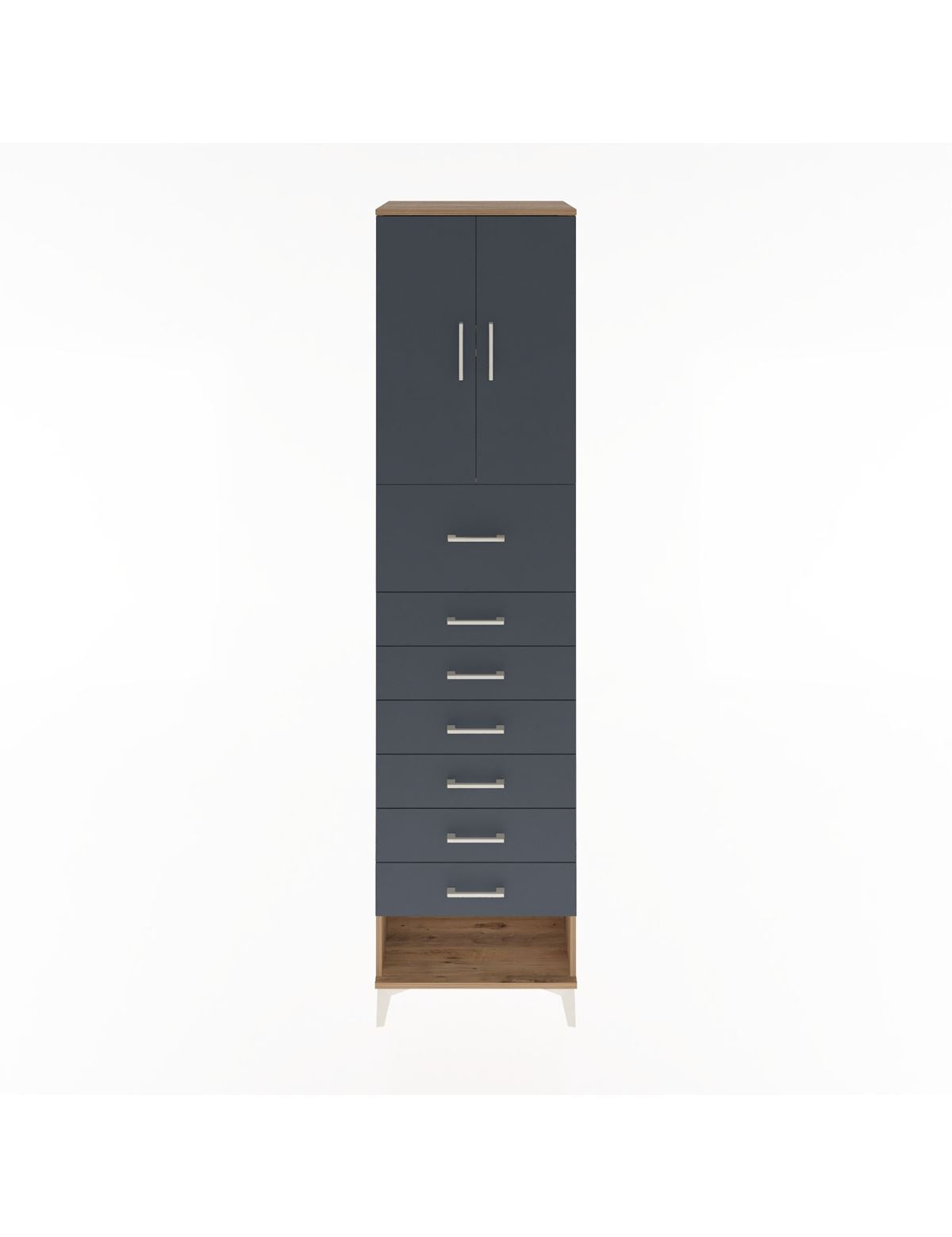 Hyperion Dolap 2 Raflı 7 Çekmeceli 2 Kapaklı 60x44x243 Çam-Antrasit