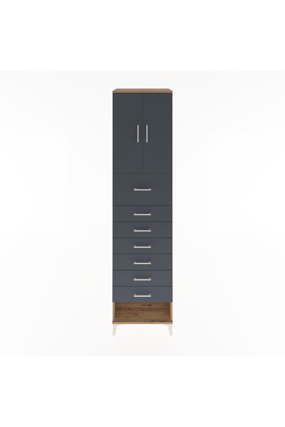 Hyperion Dolap 2 Raflı 7 Çekmeceli 2 Kapaklı 60x44x243 Çam-Antrasit