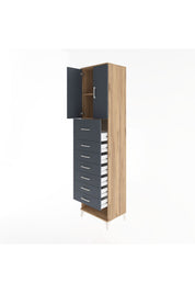 Hyperion Dolap 2 Raflı 7 Çekmeceli 2 Kapaklı 60x44x243 Çam-Antrasit