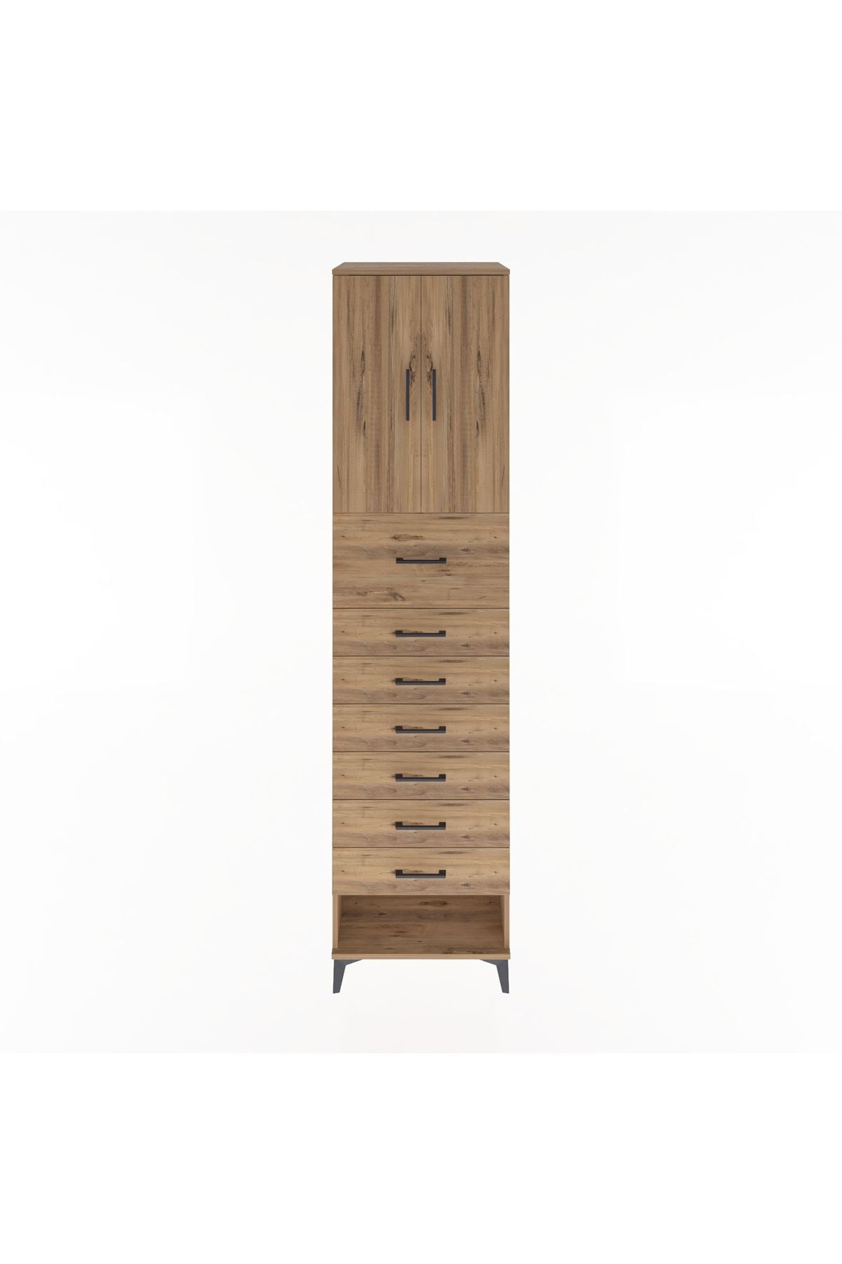 Hyperion Dolap 2 Raflı 7 Çekmeceli 2 Kapaklı 60x44x243 Çam-Çam