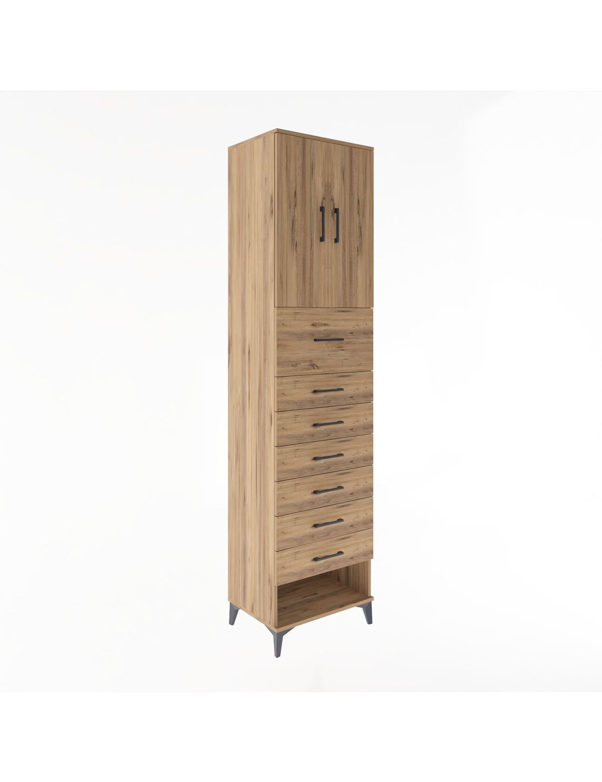 Hyperion Dolap 2 Raflı 7 Çekmeceli 2 Kapaklı 60x44x243 Çam-Çam