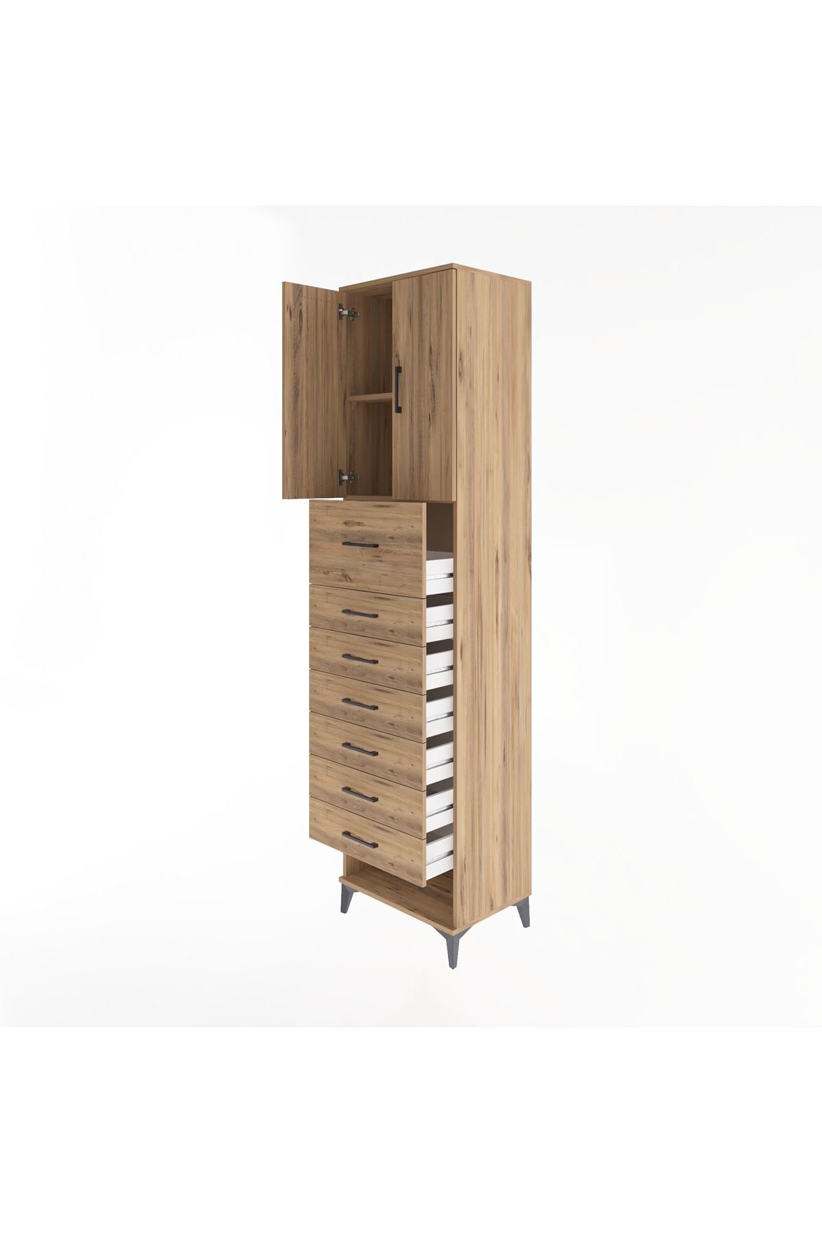 Hyperion Dolap 2 Raflı 7 Çekmeceli 2 Kapaklı 60x44x243 Çam-Çam