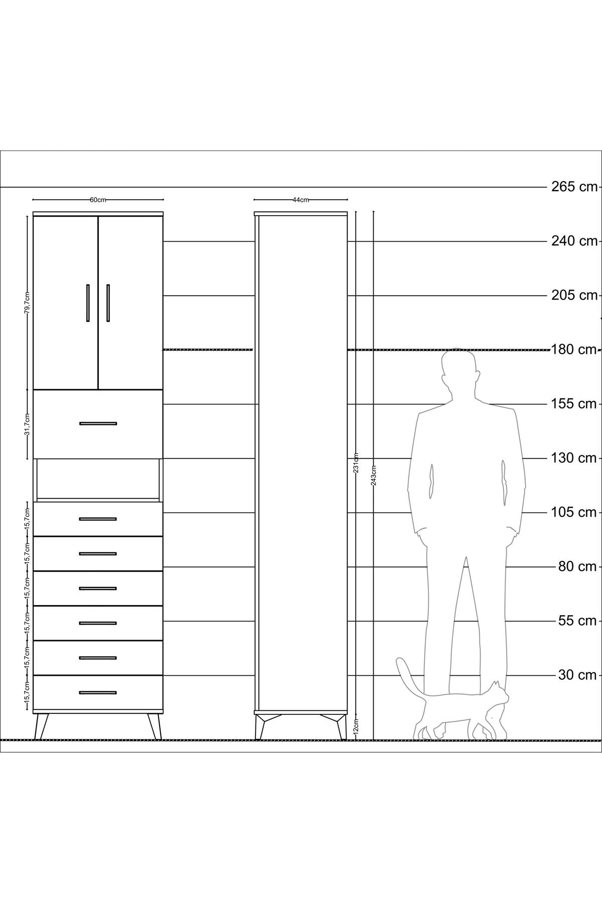 Hyperion Dolap 2 Raflı 7 Çekmeceli 2 Kapaklı 60x44x243 Aytaşı-Aytaşı