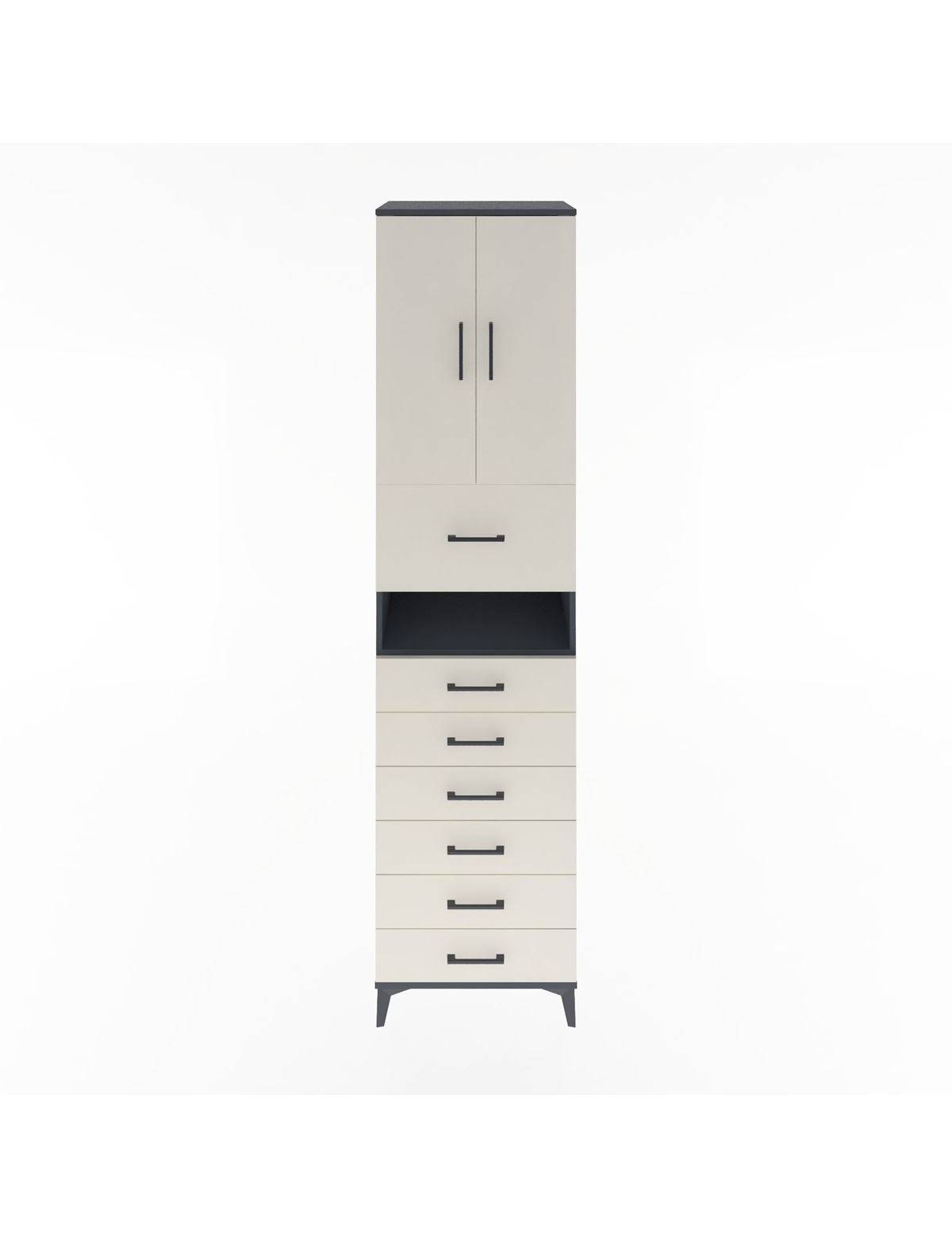 Hyperion Dolap 2 Raflı 7 Çekmeceli 2 Kapaklı 60x44x243 Antrasit-Aytaşı