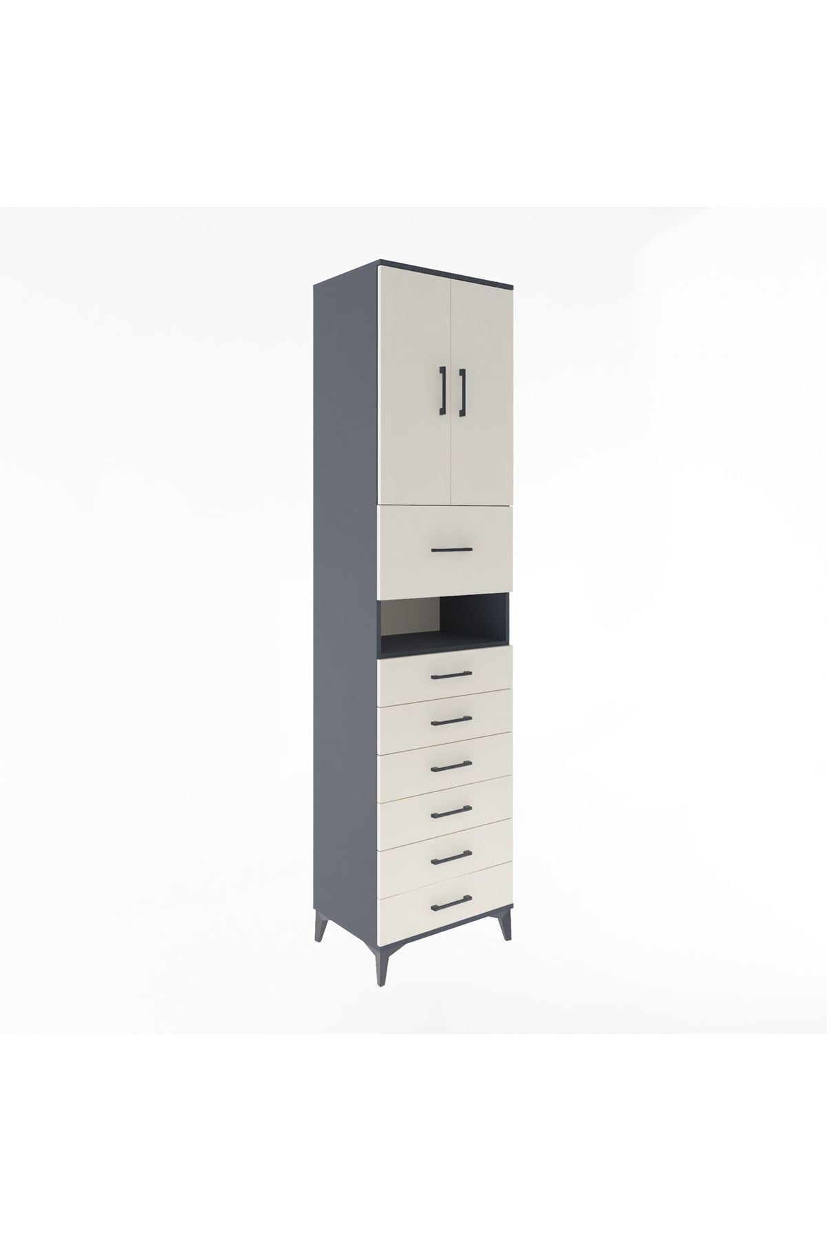 Hyperion Dolap 2 Raflı 7 Çekmeceli 2 Kapaklı 60x44x243 Antrasit-Aytaşı