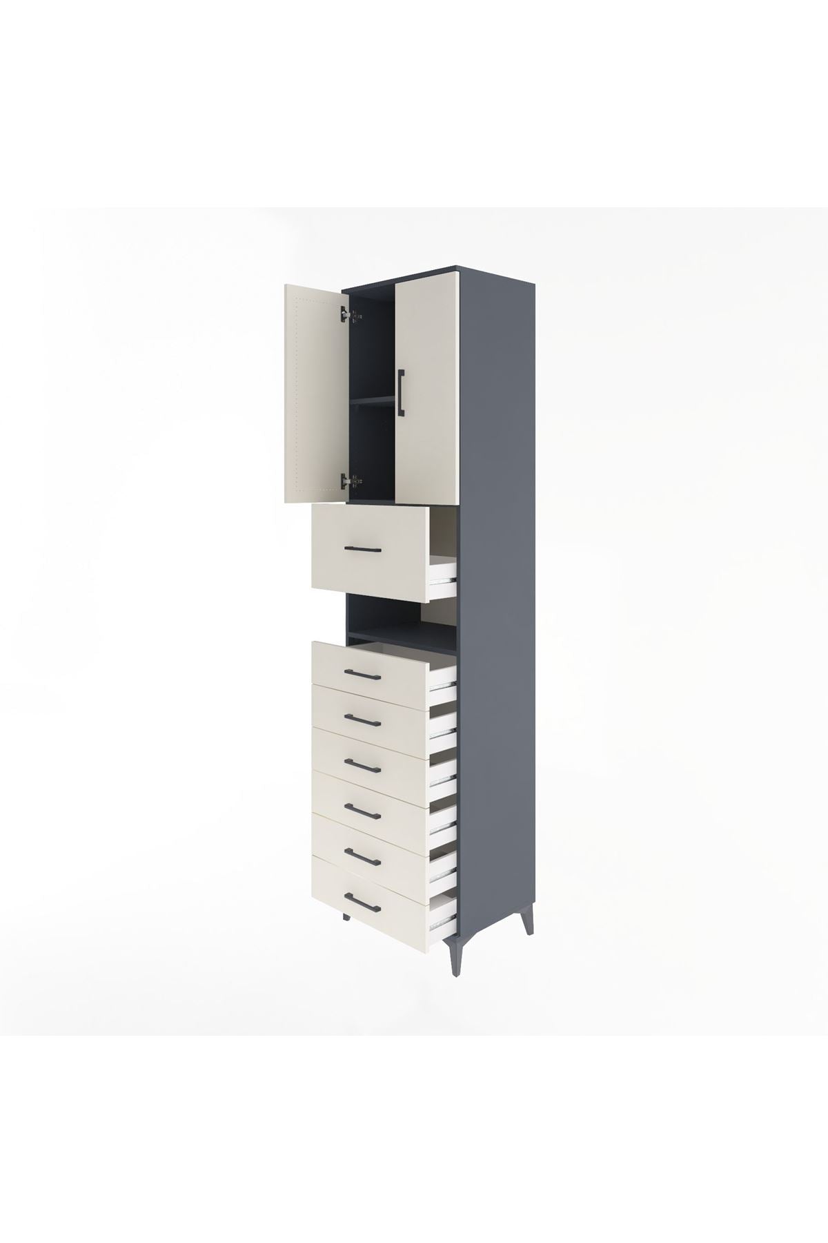 Hyperion Dolap 2 Raflı 7 Çekmeceli 2 Kapaklı 60x44x243 Antrasit-Aytaşı