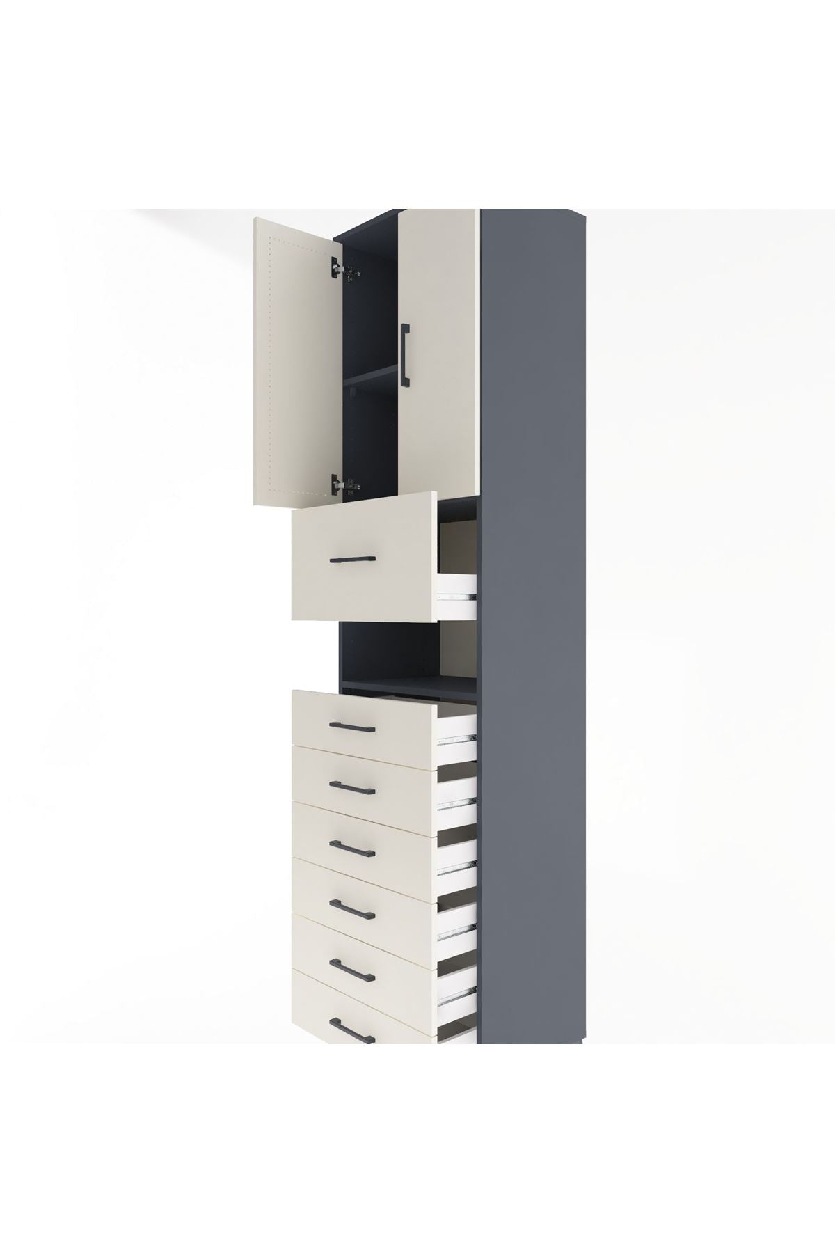 Hyperion Dolap 2 Raflı 7 Çekmeceli 2 Kapaklı 60x44x243 Antrasit-Aytaşı