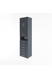 Hyperion Dolap 2 Raflı 7 Çekmeceli 2 Kapaklı 60x44x243 Antrasit-Antrasit