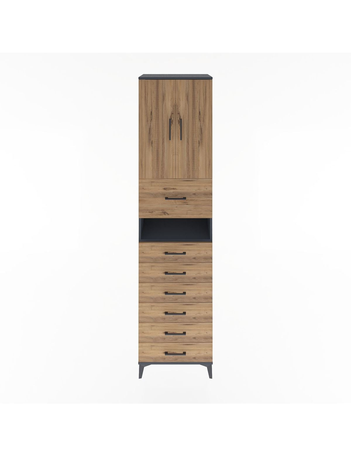 Hyperion Dolap 2 Raflı 7 Çekmeceli 2 Kapaklı 60x44x243 Antrasit-Çam