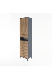 Hyperion Dolap 2 Raflı 7 Çekmeceli 2 Kapaklı 60x44x243 Antrasit-Çam