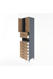 Hyperion Dolap 2 Raflı 7 Çekmeceli 2 Kapaklı 60x44x243 Antrasit-Çam