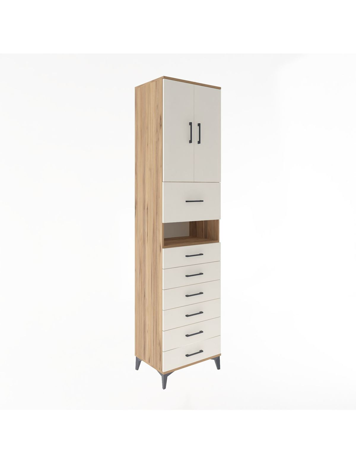 Hyperion Dolap 2 Raflı 7 Çekmeceli 2 Kapaklı 60x44x243 Çam-Aytaşı