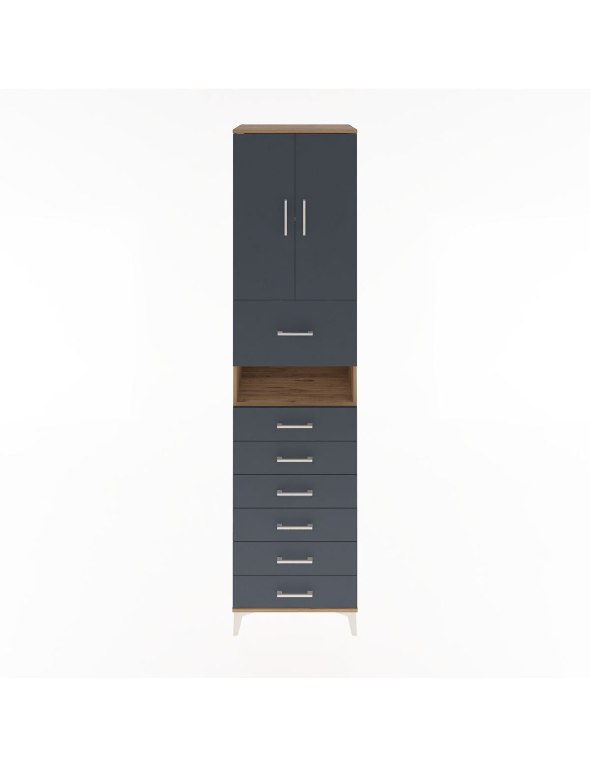 Hyperion Dolap 2 Raflı 7 Çekmeceli 2 Kapaklı 60x44x243 Çam-Antrasit