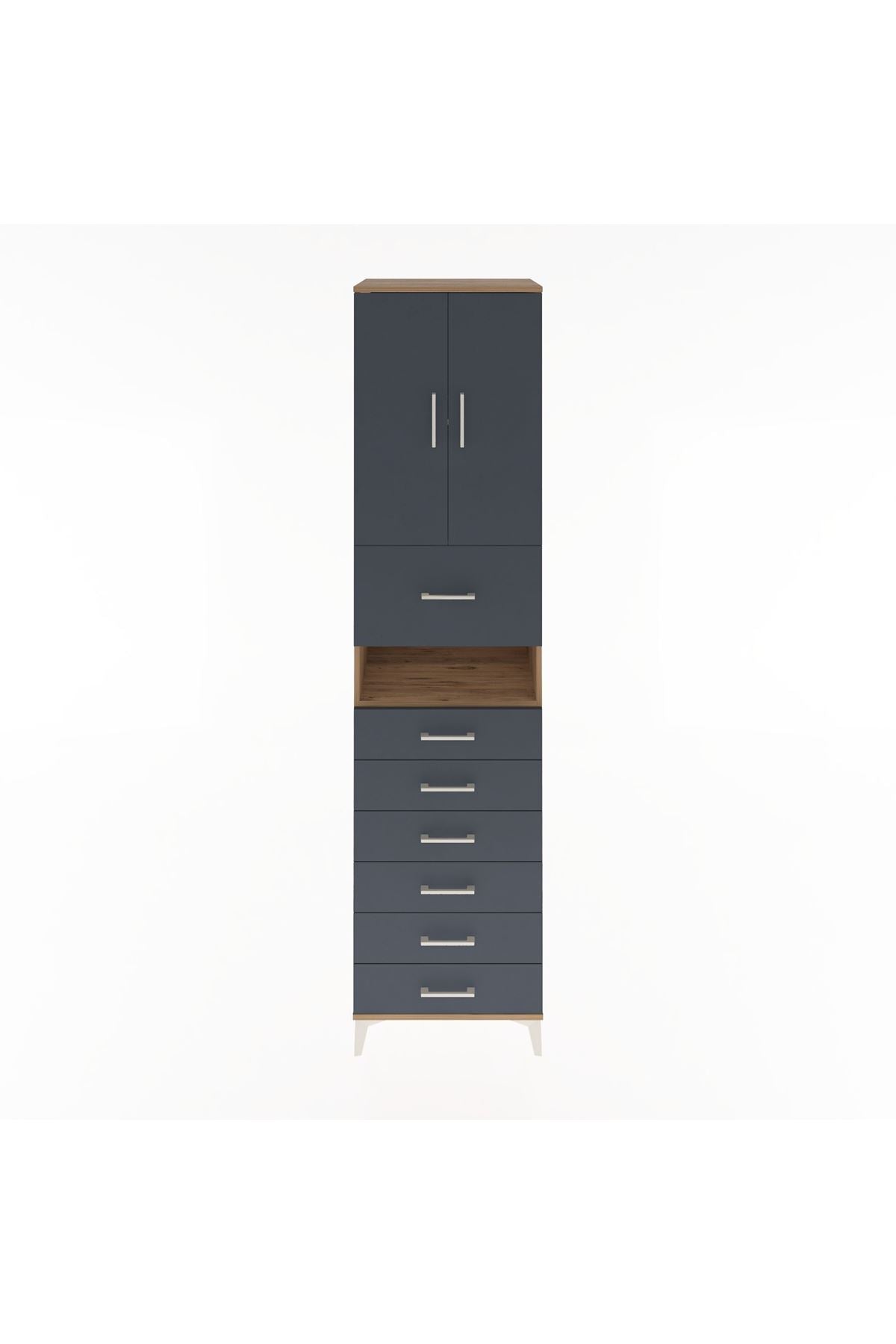 Hyperion Dolap 2 Raflı 7 Çekmeceli 2 Kapaklı 60x44x243 Çam-Antrasit