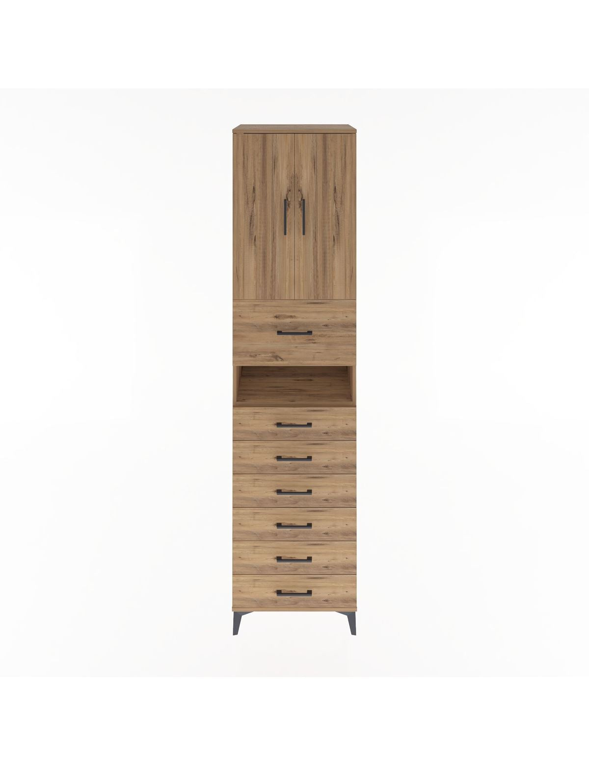 Hyperion Dolap 2 Raflı 7 Çekmeceli 2 Kapaklı 60x44x243 Çam-Çam