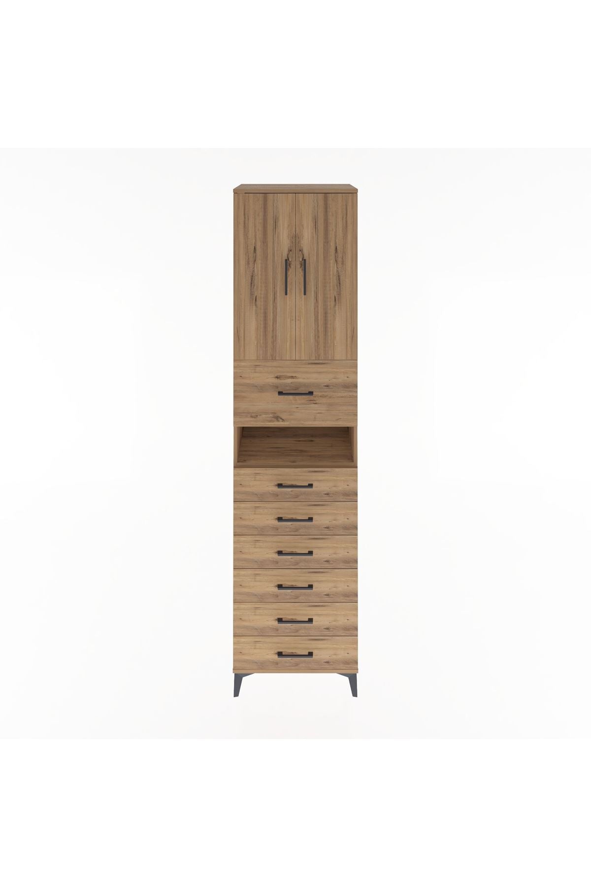 Hyperion Dolap 2 Raflı 7 Çekmeceli 2 Kapaklı 60x44x243 Çam-Çam