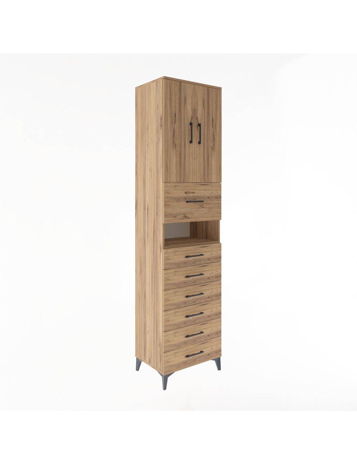 Hyperion Dolap 2 Raflı 7 Çekmeceli 2 Kapaklı 60x44x243 Çam-Çam