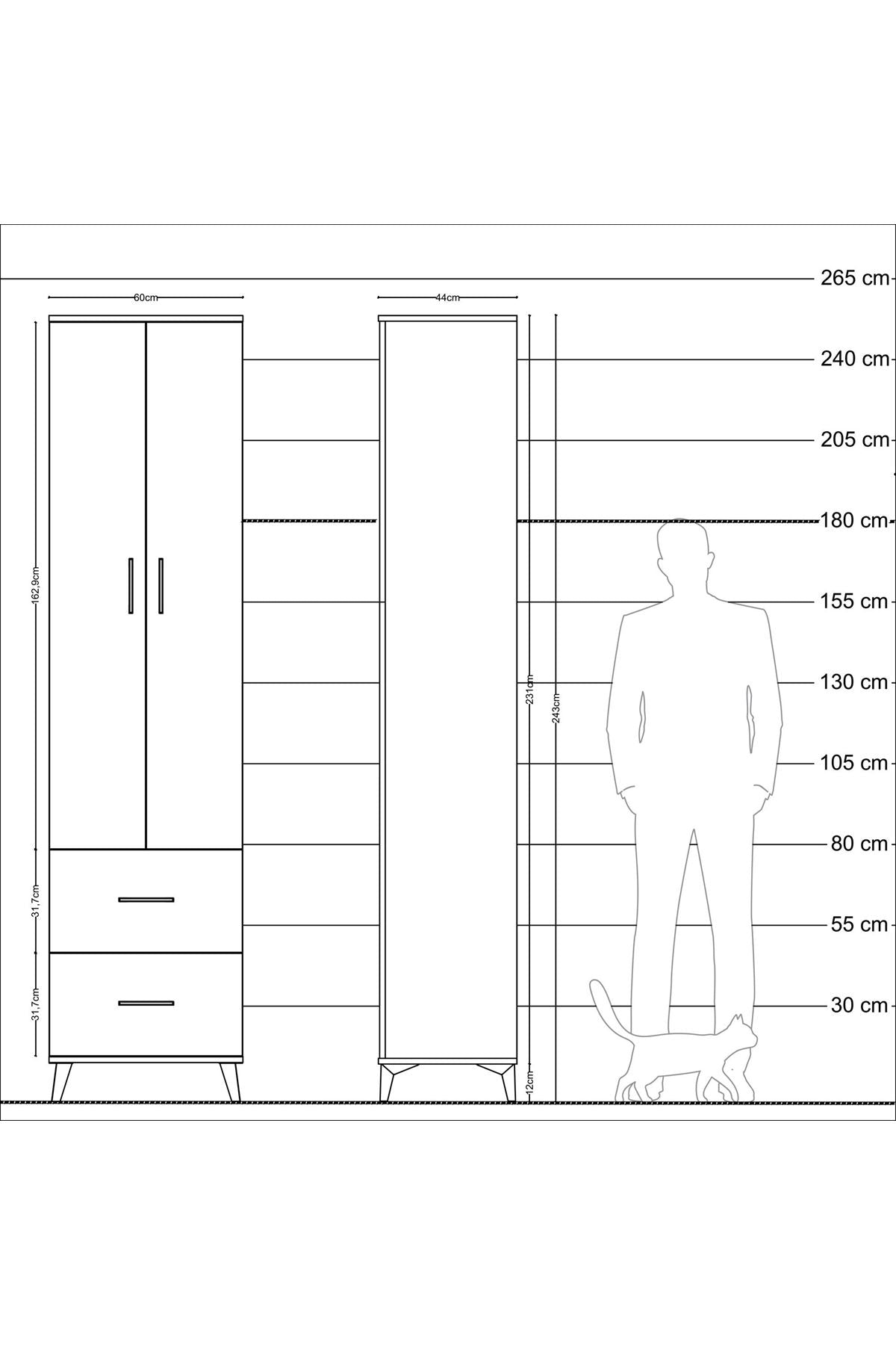 Hyperion Dolap 5 Raflı 2 Çekmeceli 2 Kapaklı 60x44x243 Aytaşı-Antrasit