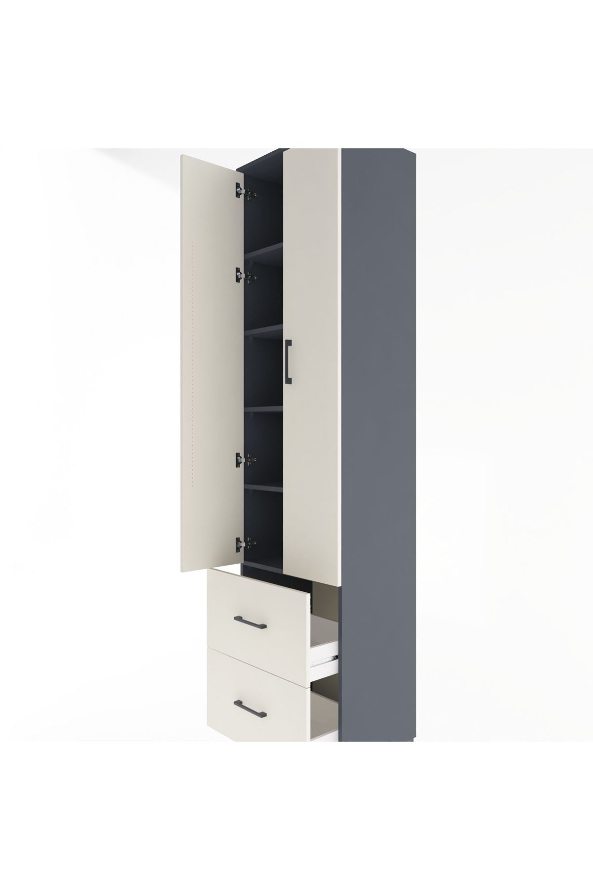 Hyperion Dolap 5 Raflı 2 Çekmeceli 2 Kapaklı 60x44x243 Antrasit-Aytaşı