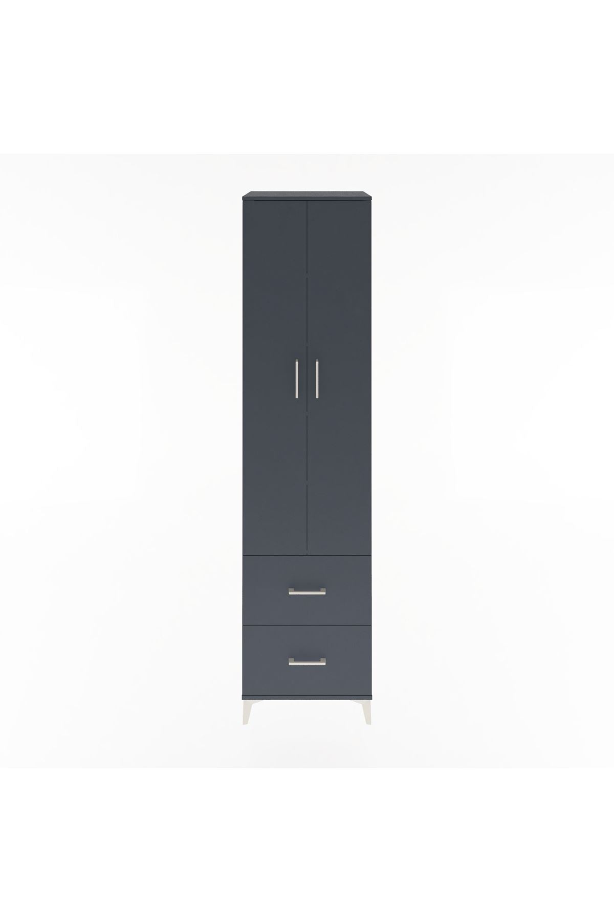 Hyperion Dolap 5 Raflı 2 Çekmeceli 2 Kapaklı 60x44x243 Antrasit-Antrasit