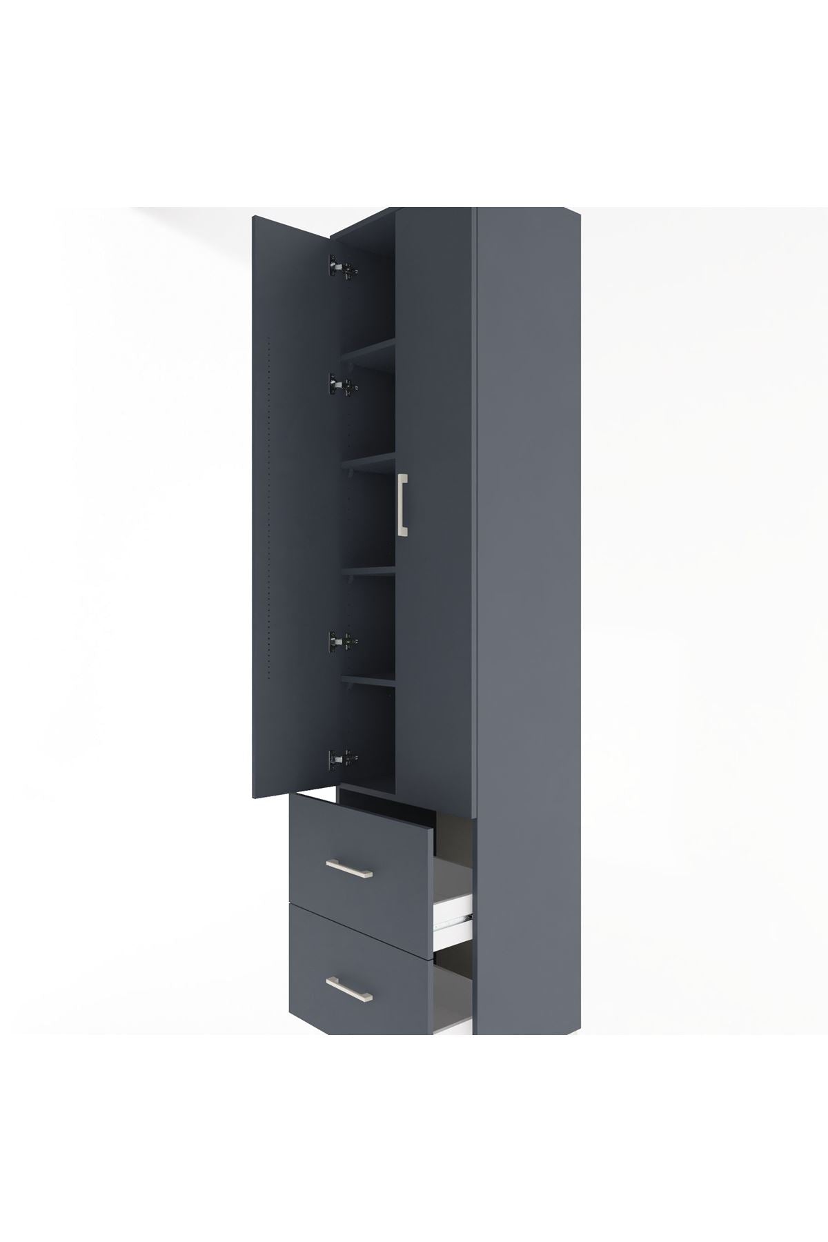 Hyperion Dolap 5 Raflı 2 Çekmeceli 2 Kapaklı 60x44x243 Antrasit-Antrasit