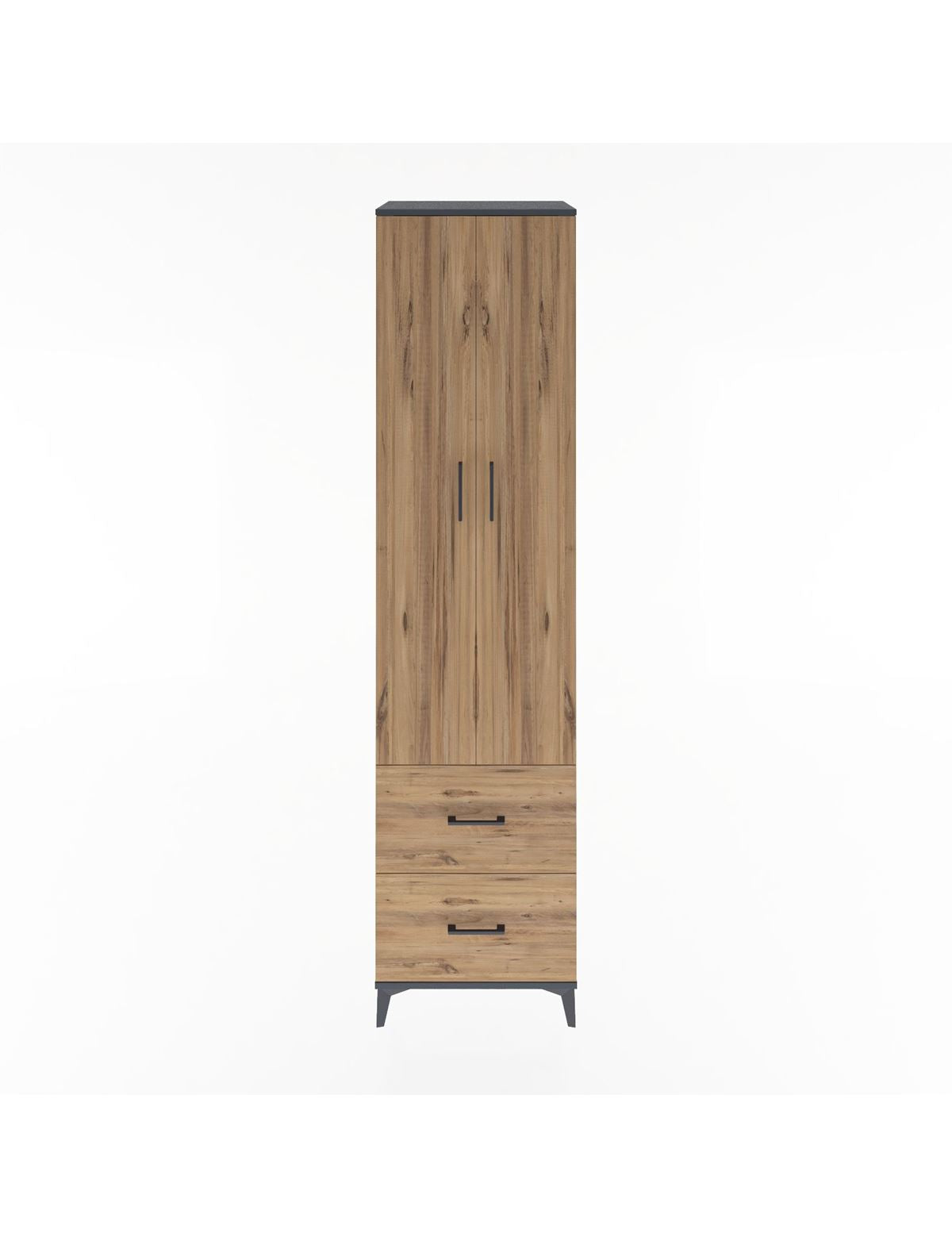 Hyperion Dolap 5 Raflı 2 Çekmeceli 2 Kapaklı 60x44x243 Antrasit-Çam