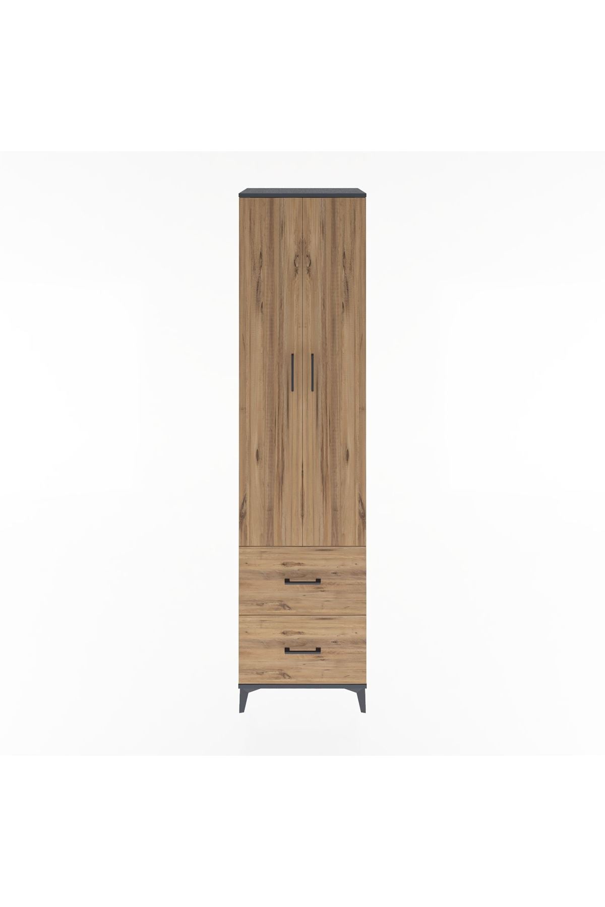 Hyperion Dolap 5 Raflı 2 Çekmeceli 2 Kapaklı 60x44x243 Antrasit-Çam