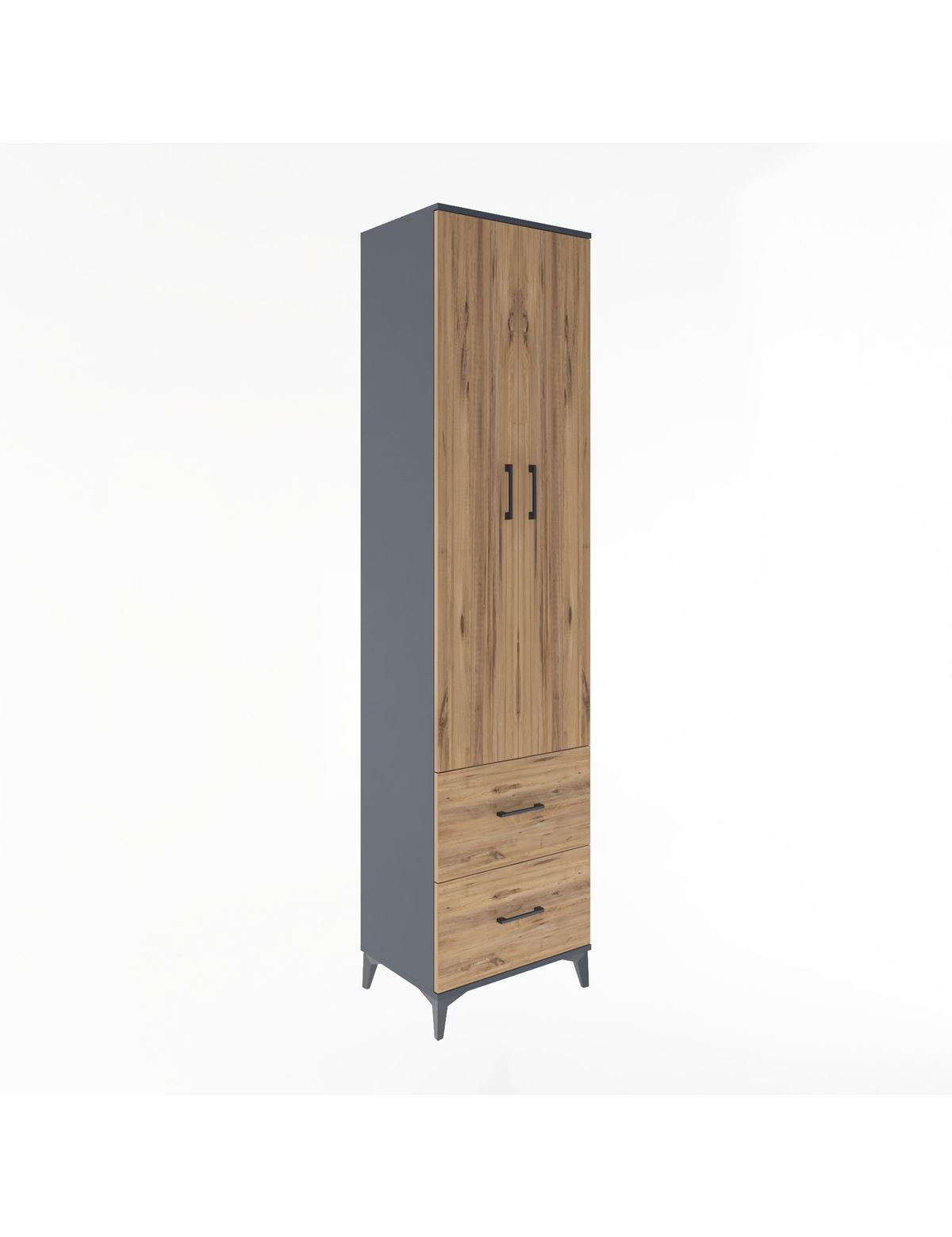 Hyperion Dolap 5 Raflı 2 Çekmeceli 2 Kapaklı 60x44x243 Antrasit-Çam