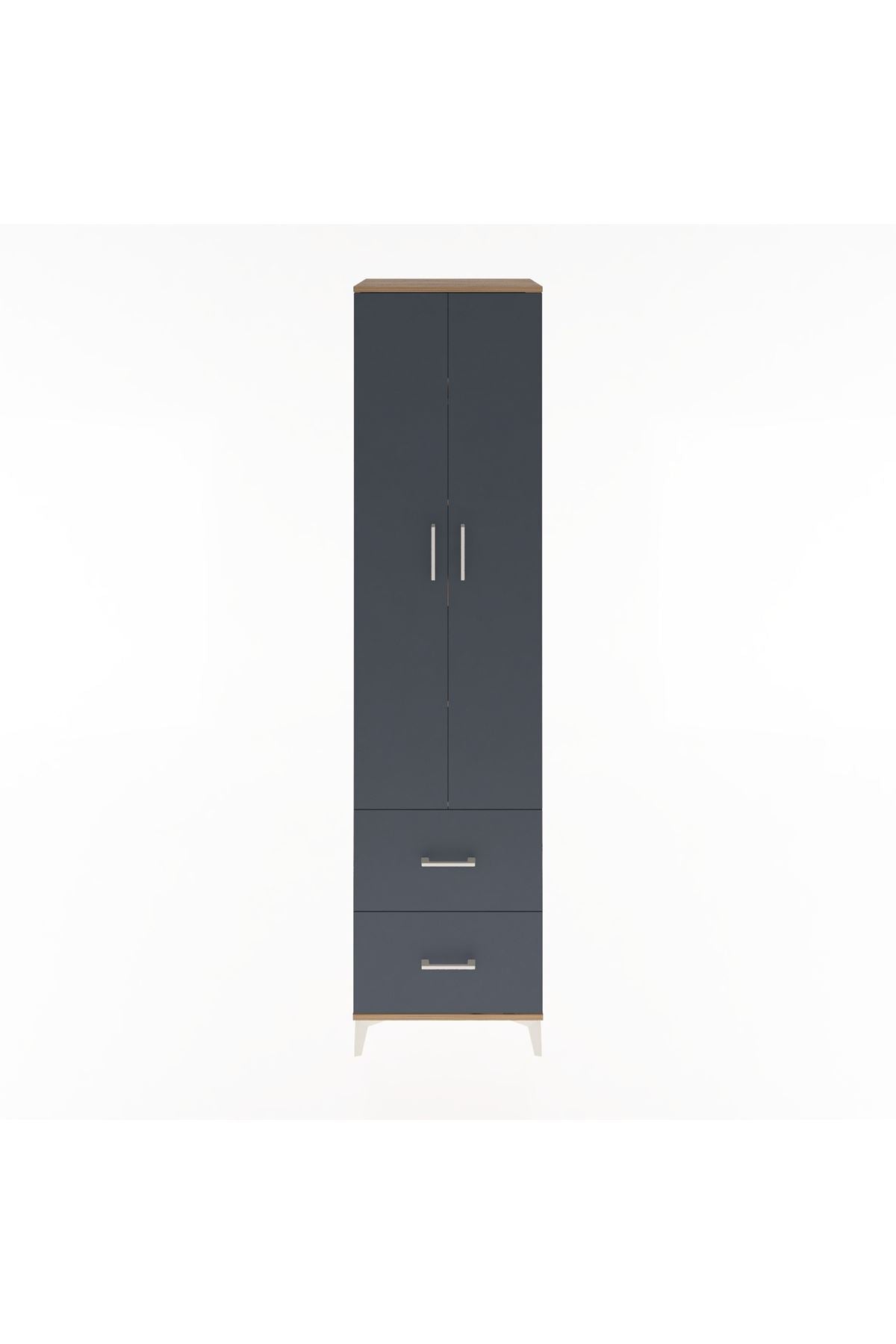 Hyperion Dolap 5 Raflı 2 Çekmeceli 2 Kapaklı 60x44x243 Çam-Antrasit