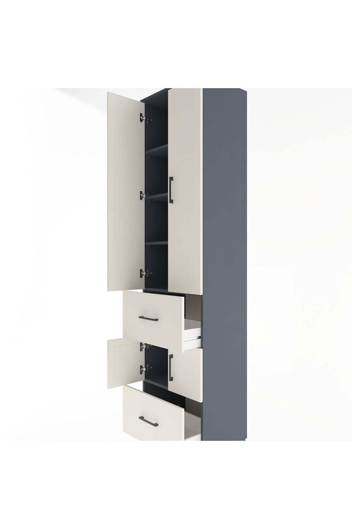 Hyperion Dolap 5 Raflı 2 Çekmeceli 4 Kapaklı 60x44x243 Antrasit-Aytaşı