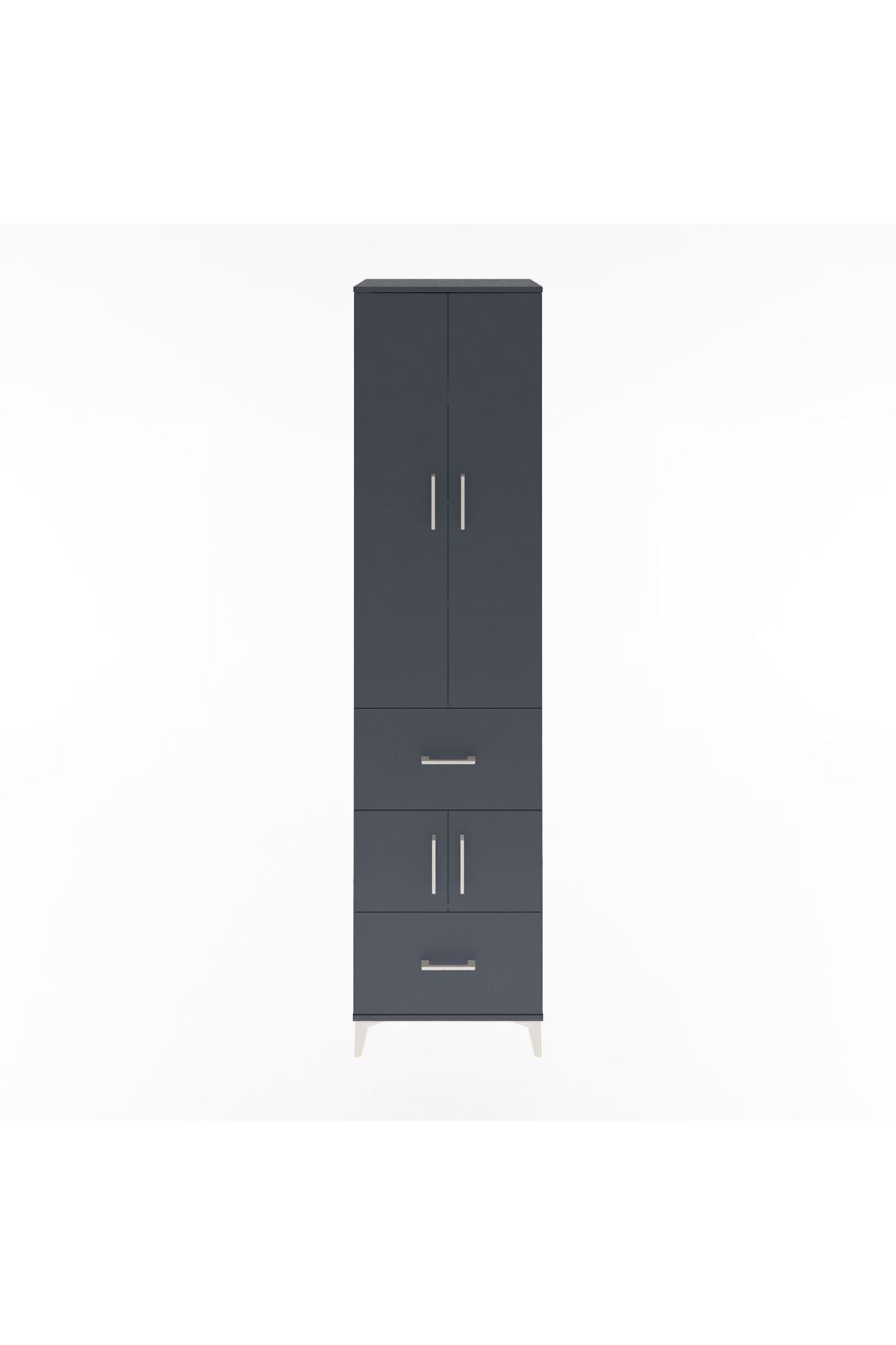 Hyperion Dolap 5 Raflı 2 Çekmeceli 4 Kapaklı 60x44x243 Antrasit-Antrasit