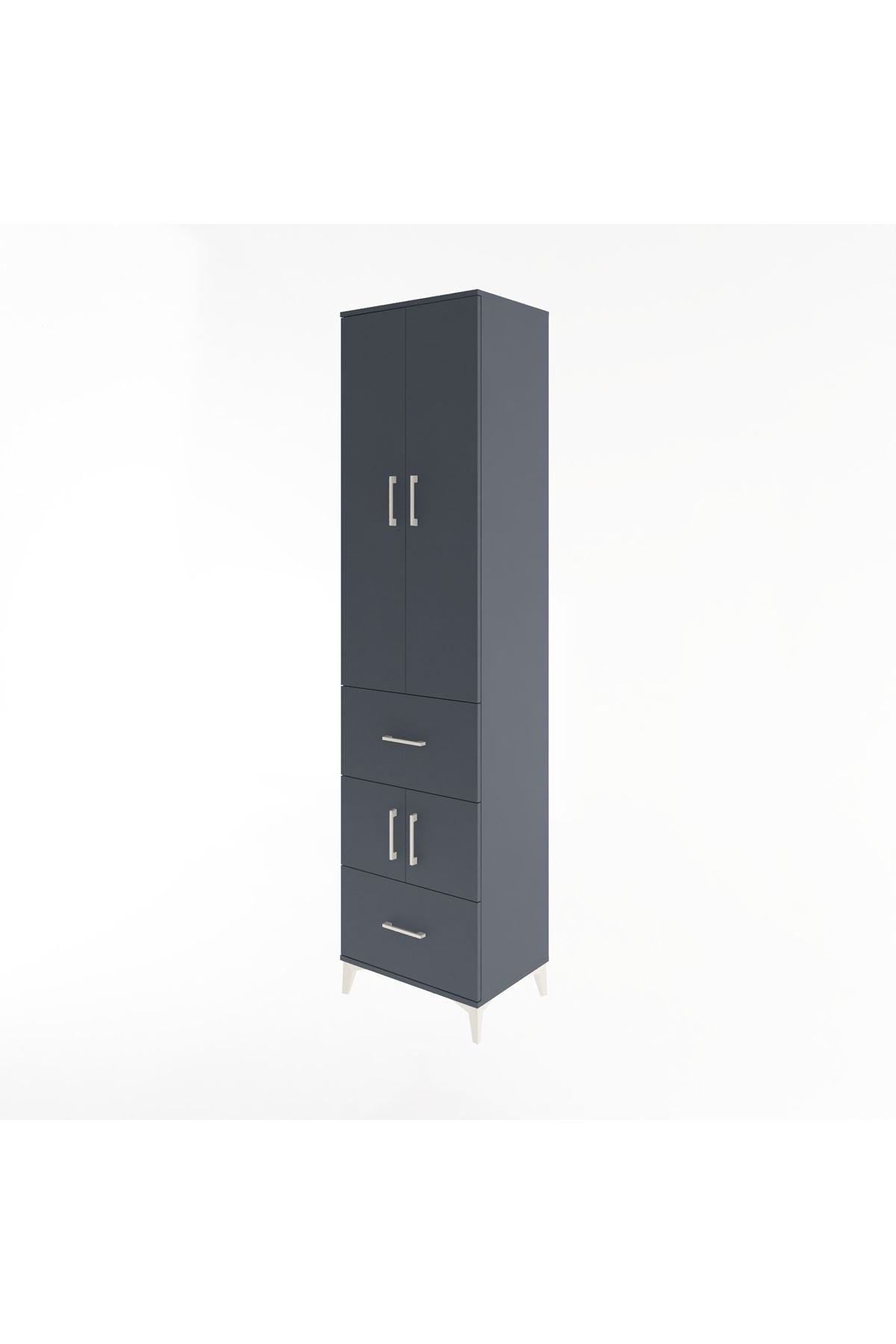 Hyperion Dolap 5 Raflı 2 Çekmeceli 4 Kapaklı 60x44x243 Antrasit-Antrasit