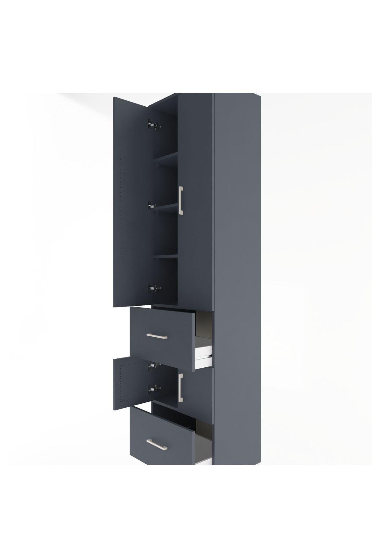 Hyperion Dolap 5 Raflı 2 Çekmeceli 4 Kapaklı 60x44x243 Antrasit-Antrasit
