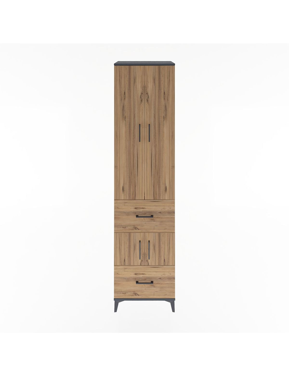 Hyperion Dolap 5 Raflı 2 Çekmeceli 4 Kapaklı 60x44x243 Antrasit-Çam