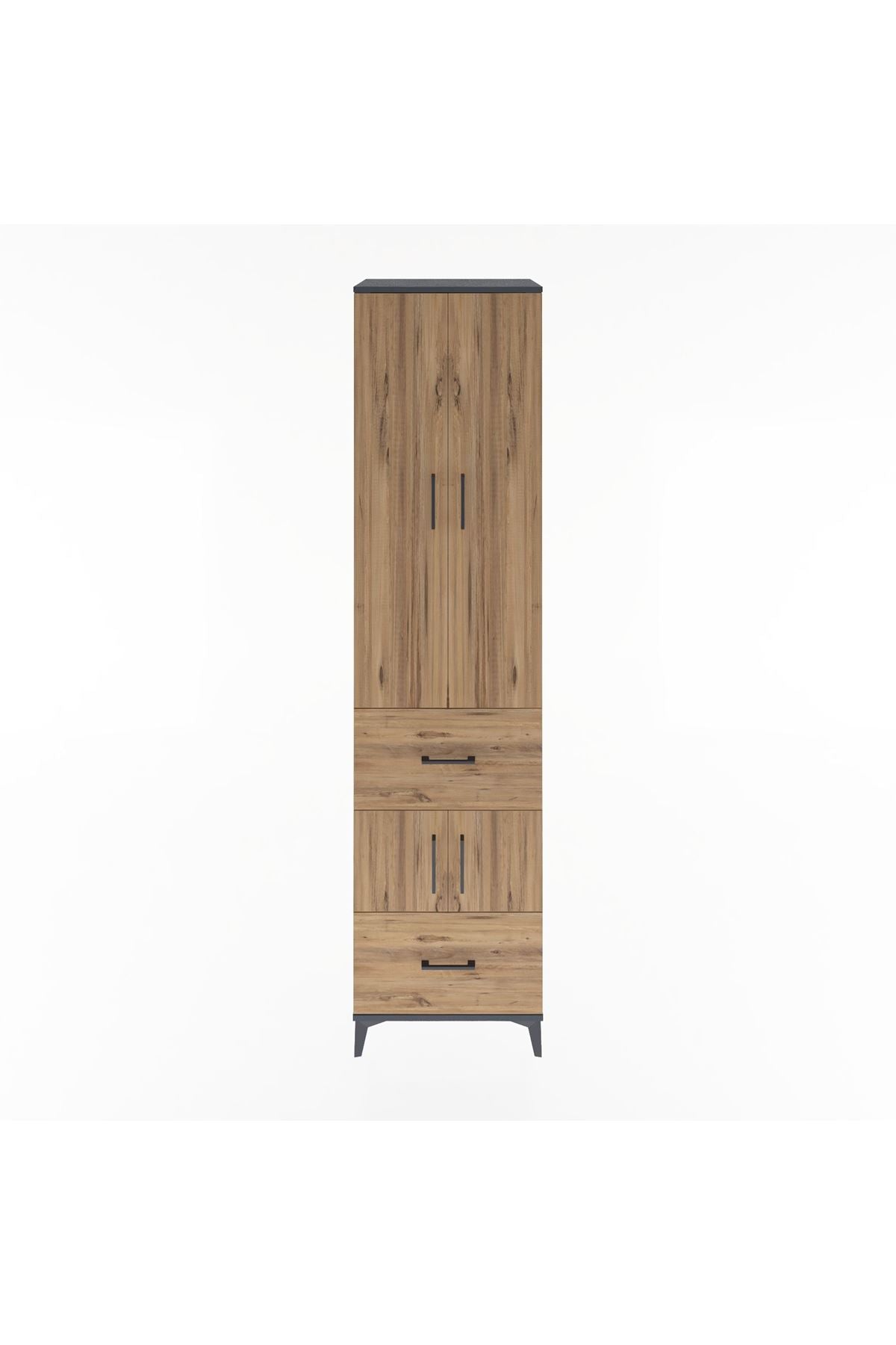 Hyperion Dolap 5 Raflı 2 Çekmeceli 4 Kapaklı 60x44x243 Antrasit-Çam